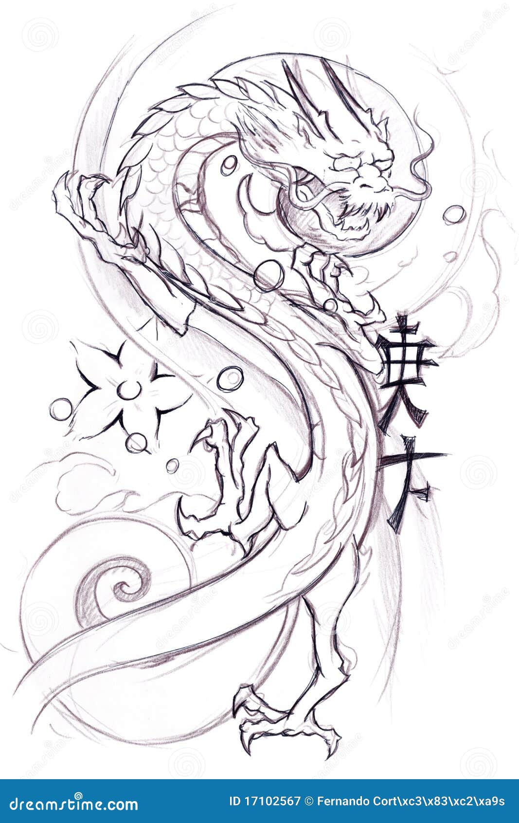 Tattoo Art, Sketch Of A Japanese Dragon Royalty Free Stock Photography