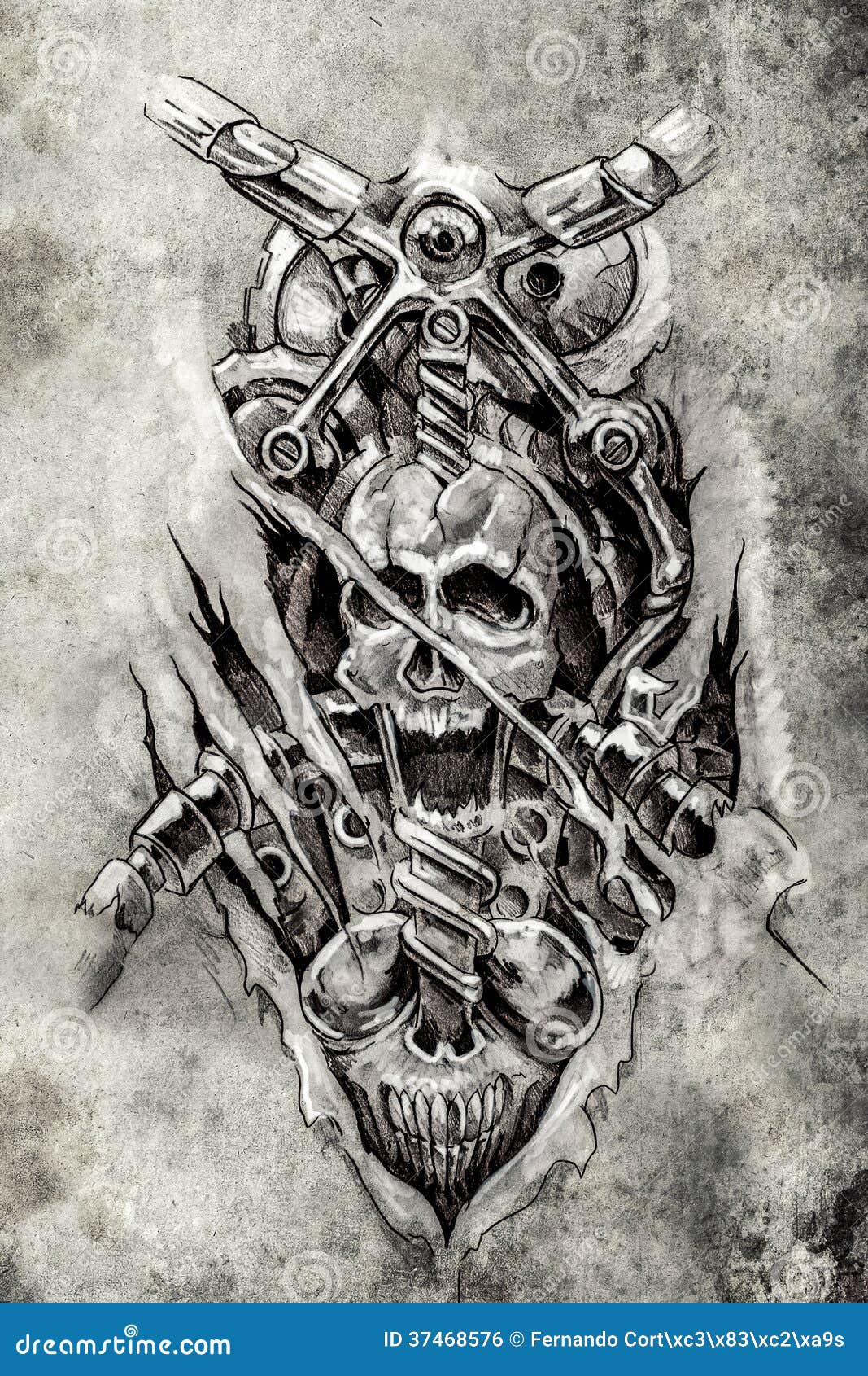 Tattoo Art, Sketch of a Machine Gears and Skull Stock Illustration -  Illustration of claw, graphic: 37468576