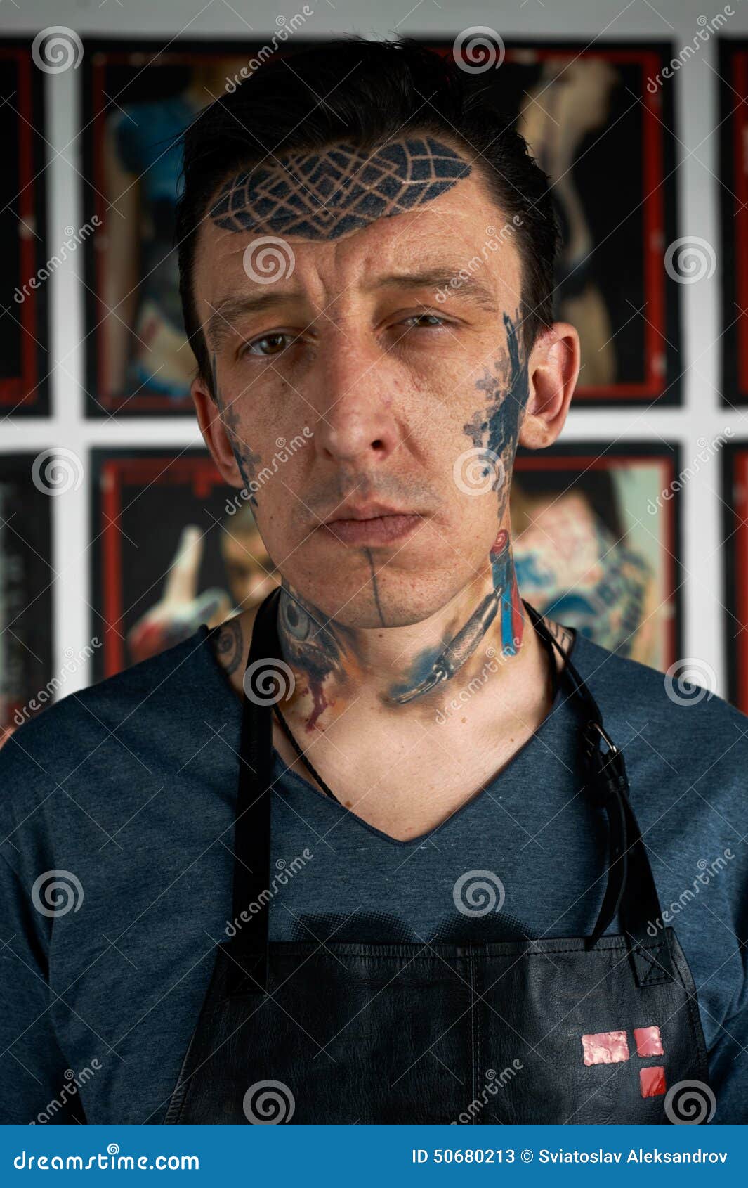 Tattoo Artist in Black Leather Apron in Studio Stock Image Image of