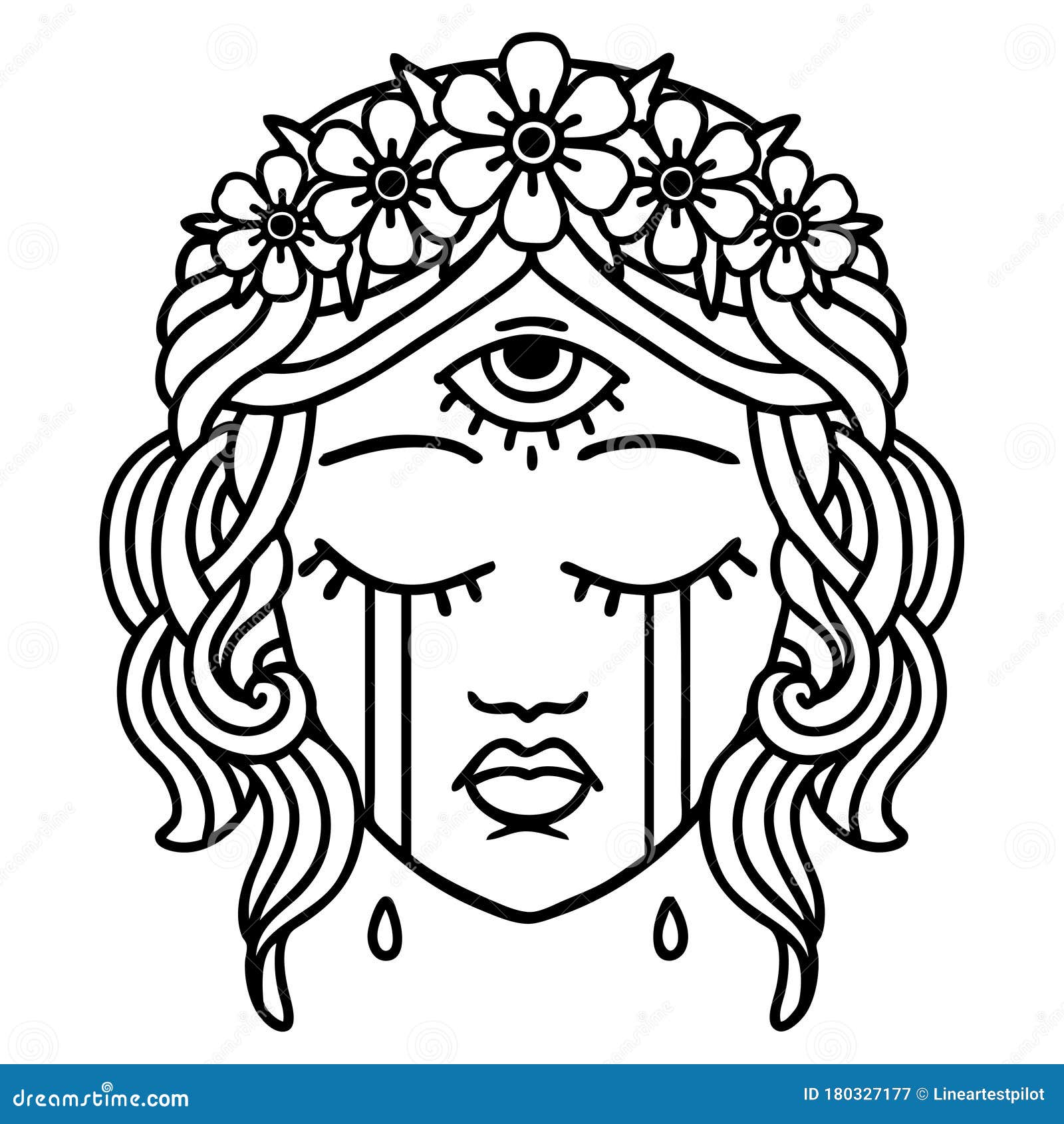 tattoo in black line style of female face crying Stock Vector Image  Art   Alamy