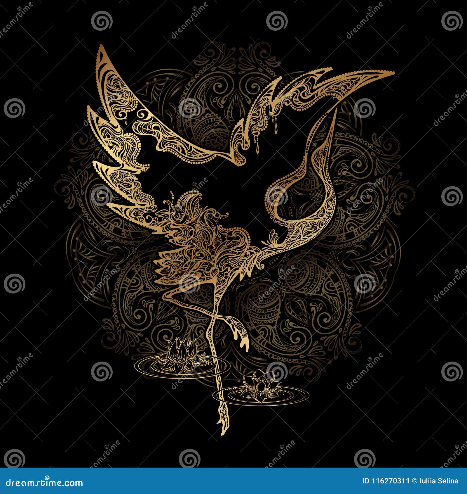 Tattoo dancing crane stock vector. Illustration of crane - 116270311