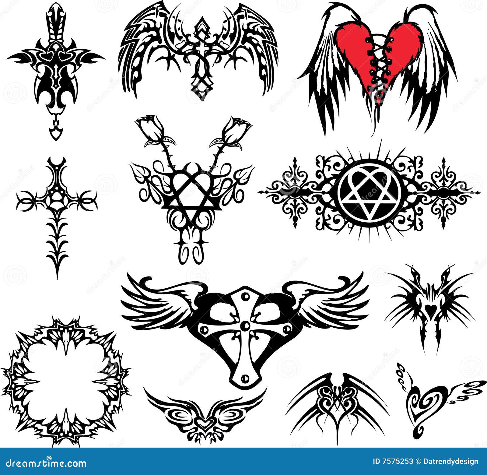Tattoo gothic stock illustration. Illustration of bird - 7575253