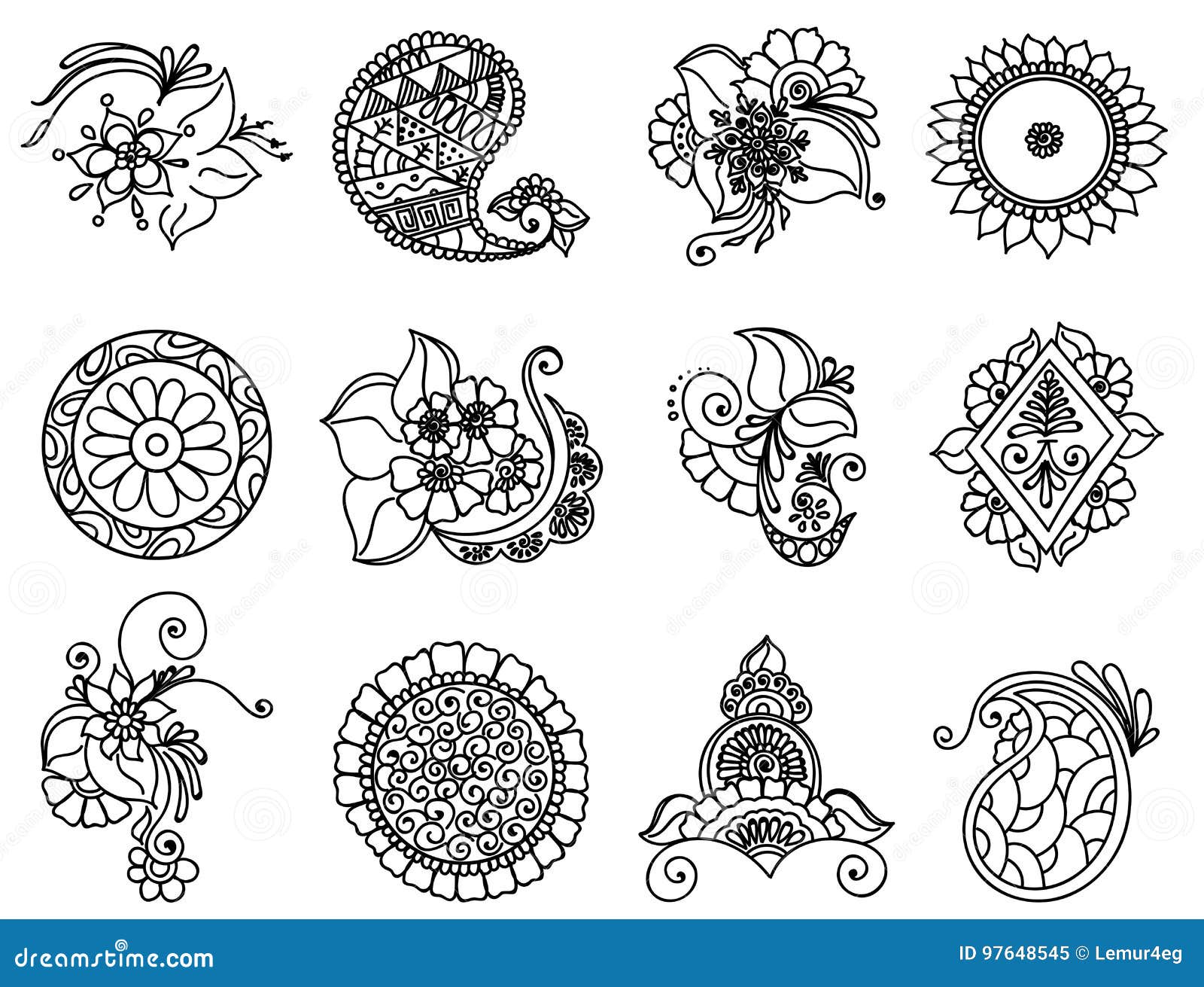 Tattoo henna element set stock vector. Illustration of curl 97648545