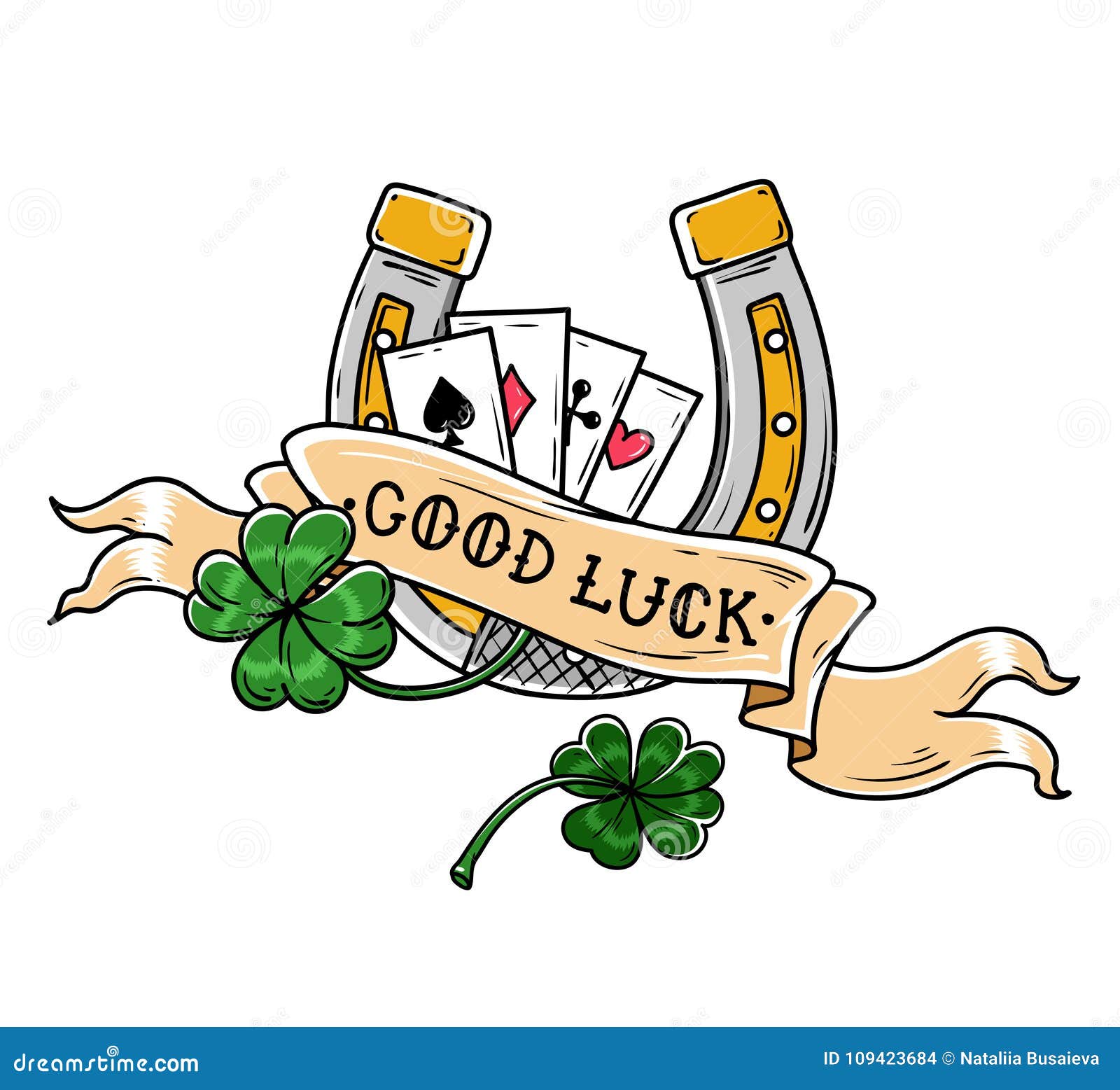 Tattoo Horseshoe,four Leaf Clover.Good Luck Tattoo Stock Vector - Illustration of label, decorative: 109423684