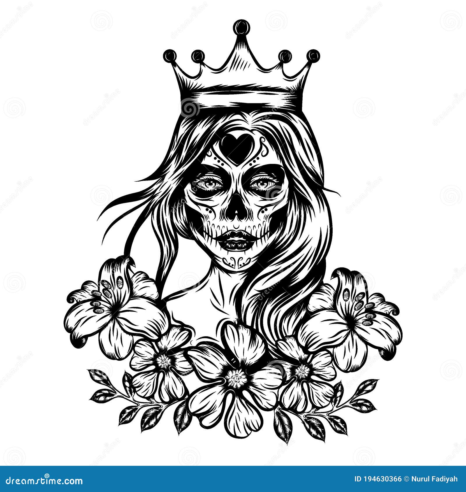 The Day of the Dead Girl with Crown and Vintage Flower Stock Vector -  Illustration of decoration, hand: 194630366
