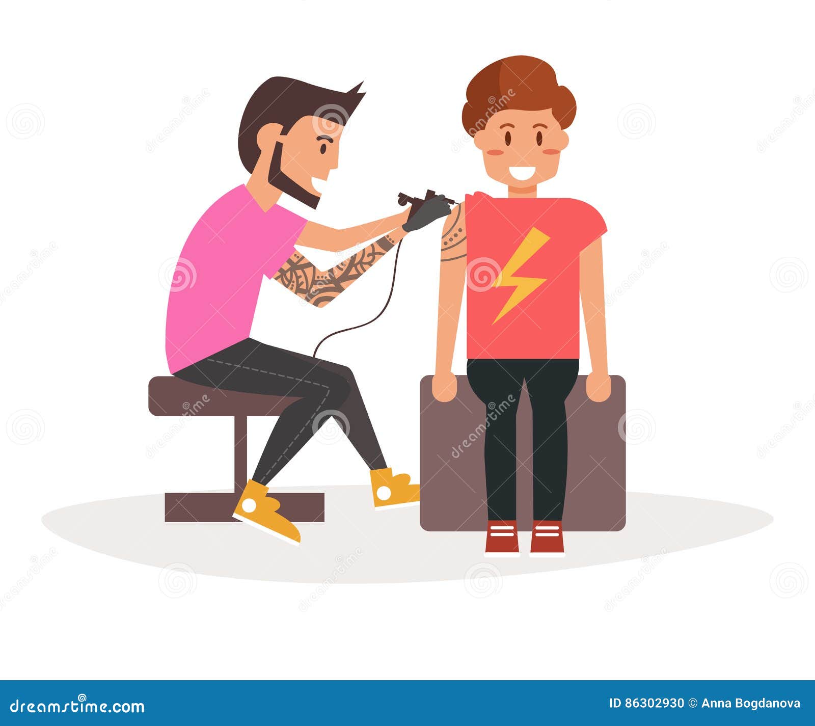 Tattoo Master Making Tattoo To a Man. Stock Vector - Illustration of create, paint: 86302930
