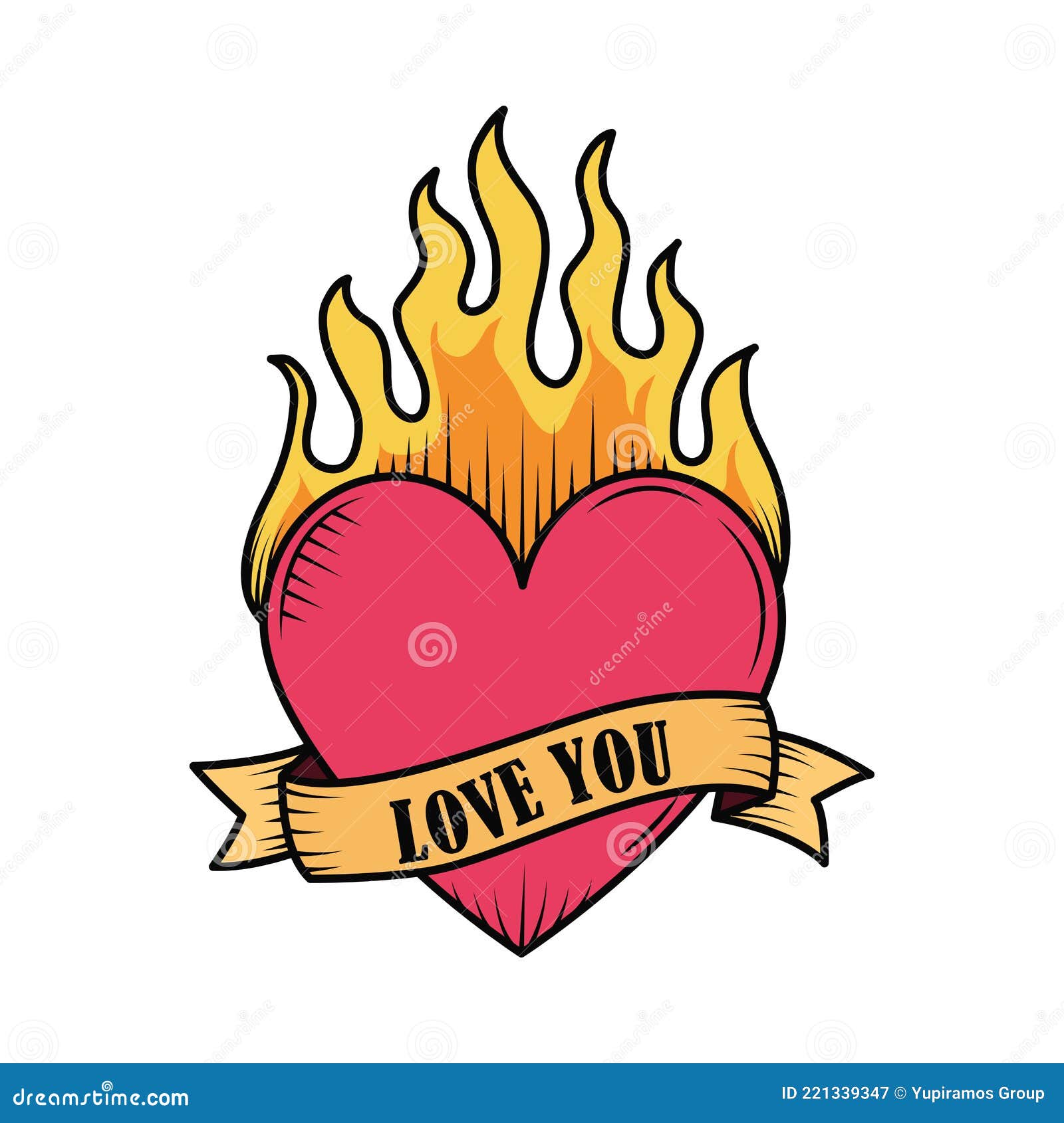 Tattoo heart flame stock illustration. Illustration of decoration -  221339347