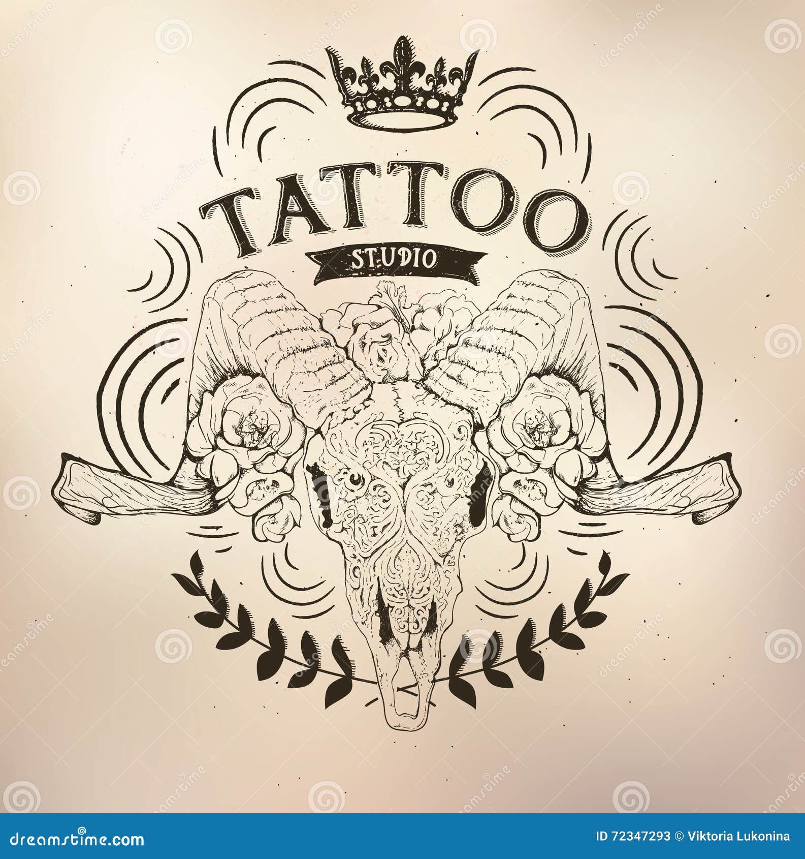 Tattoo Old School Studio Skull Ram Stock Vector - Illustration of death,  decoration: 72347293