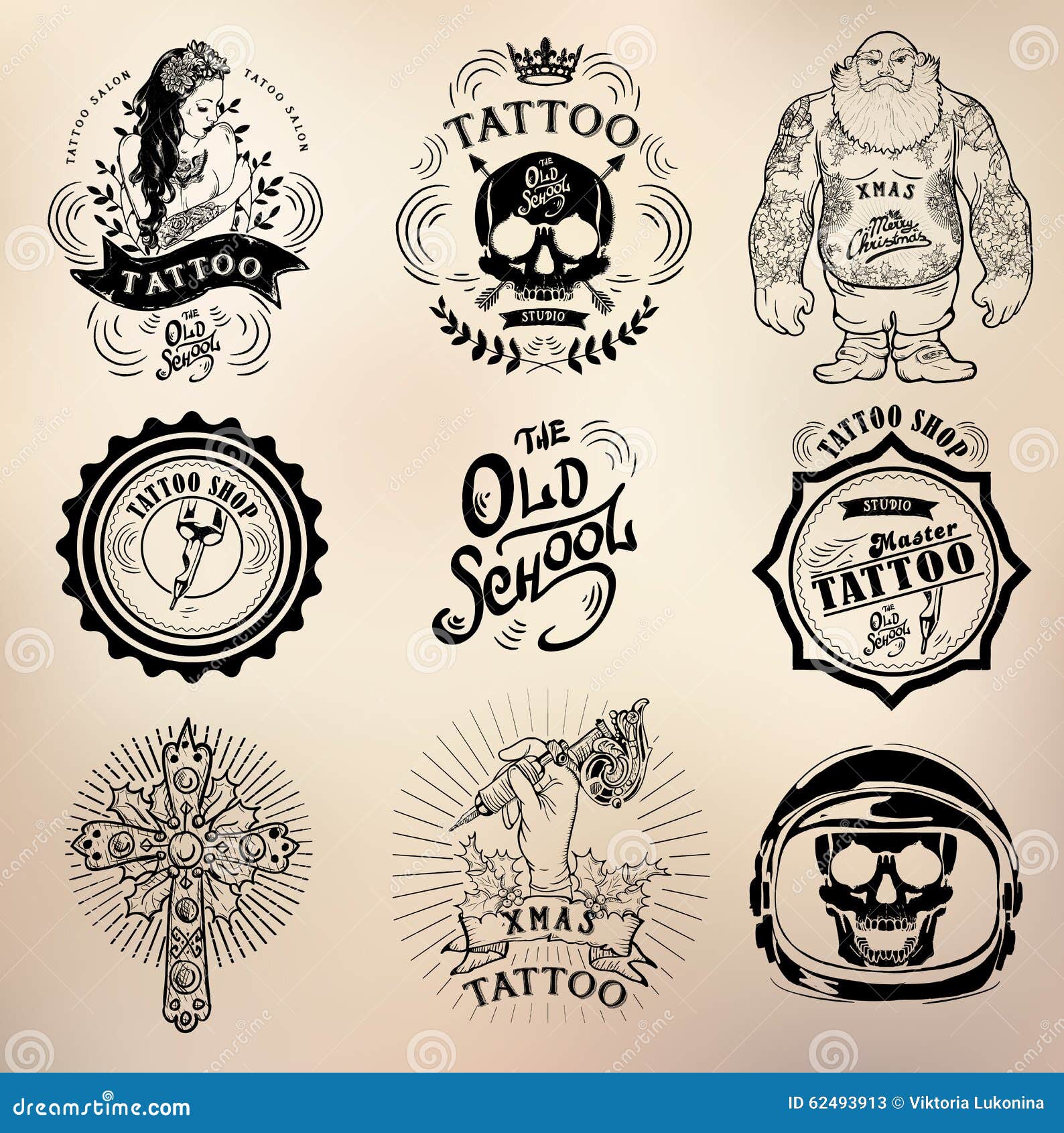 Tattoo Old School Studio Skull Stock Vector - Illustration of rose,  inspiring: 62493913