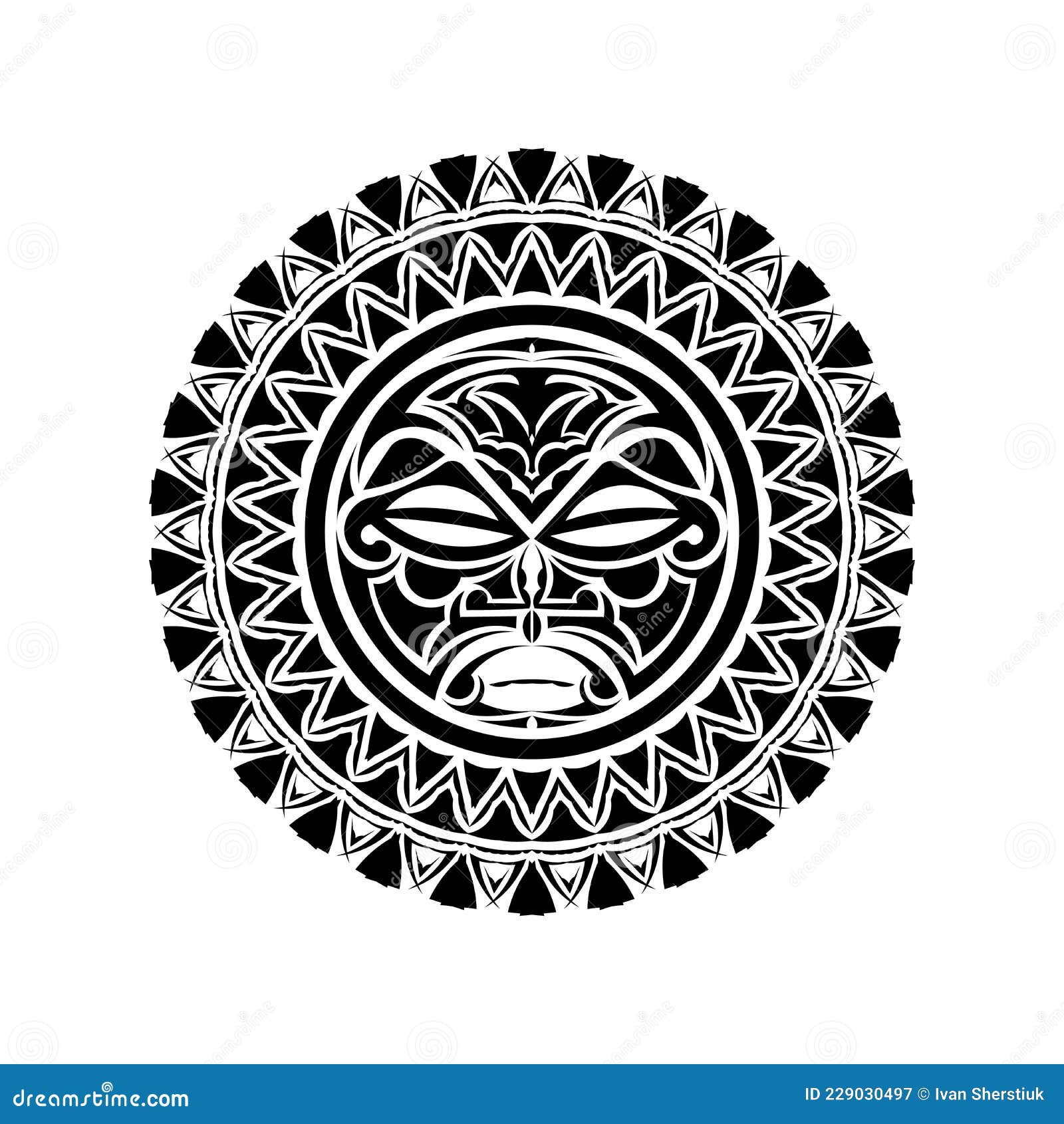 Tattoo Ornament with Sun Face Maori Style. African, Aztecs or Mayan ...