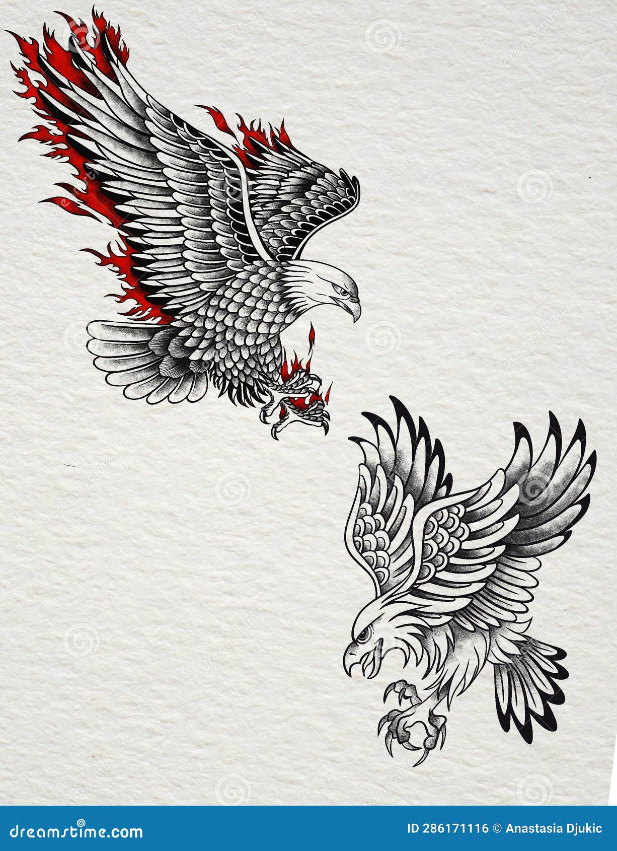 Retro style large flower arm bald eagle pattern temporary waterproof tattoo  stickers party men tattoo stickers