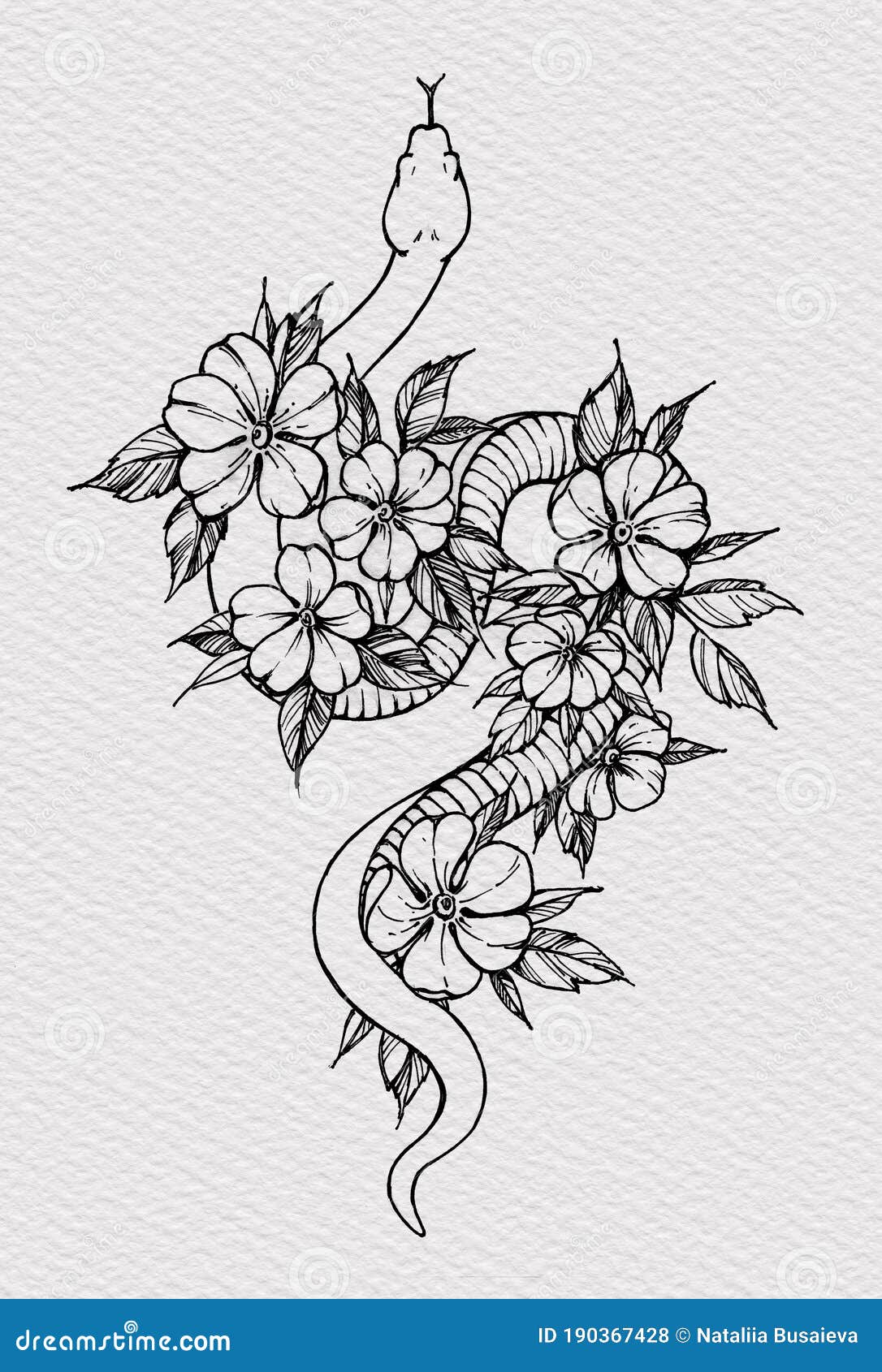 Tattoo Snake Decorated Flowers. T-shirt Design Stock Illustration - Illustration of reptile, beautiful: 190367428