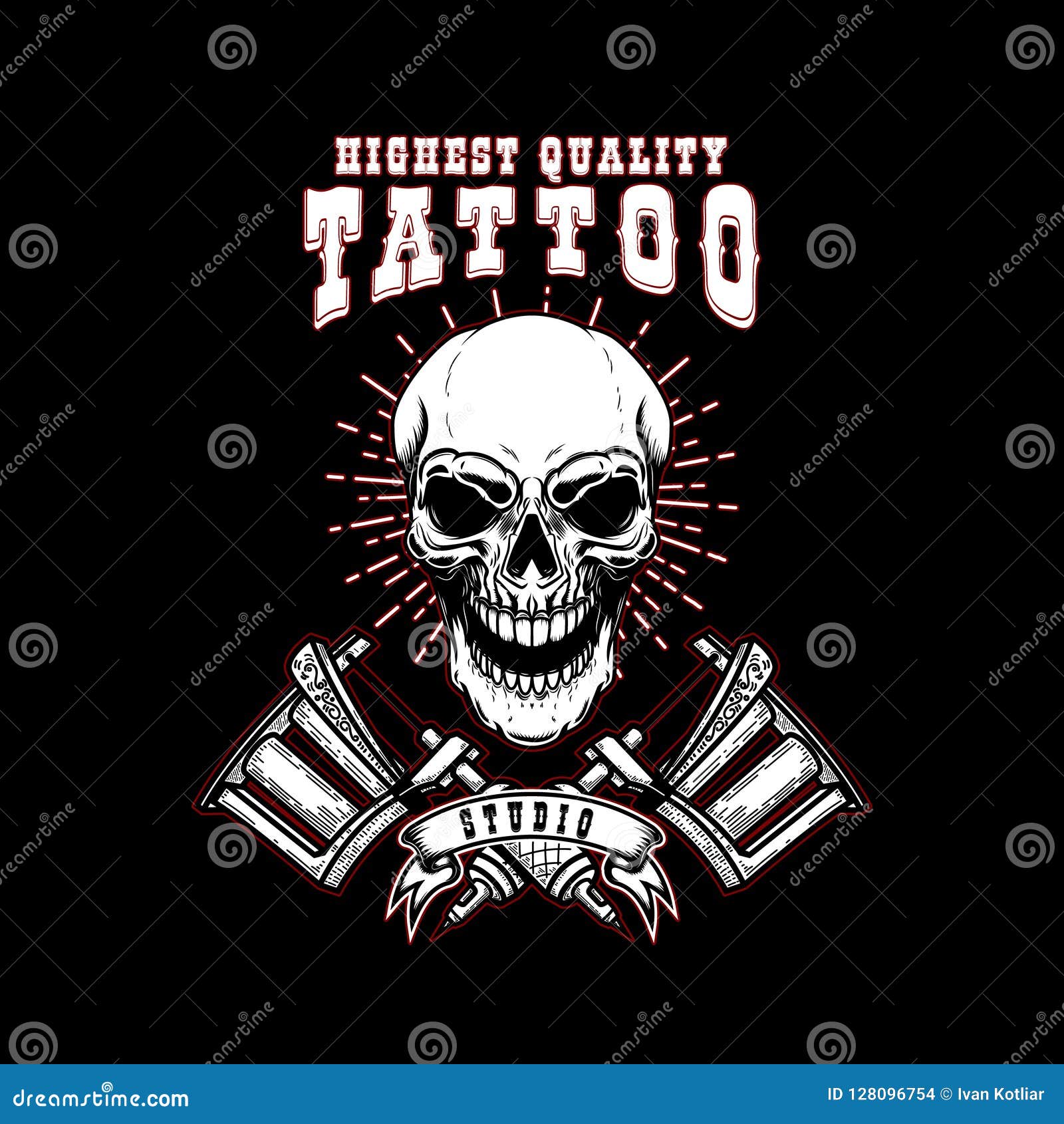 Tattoo Studio Emblem Template. Crossed Tattoo Machine, Skull ...