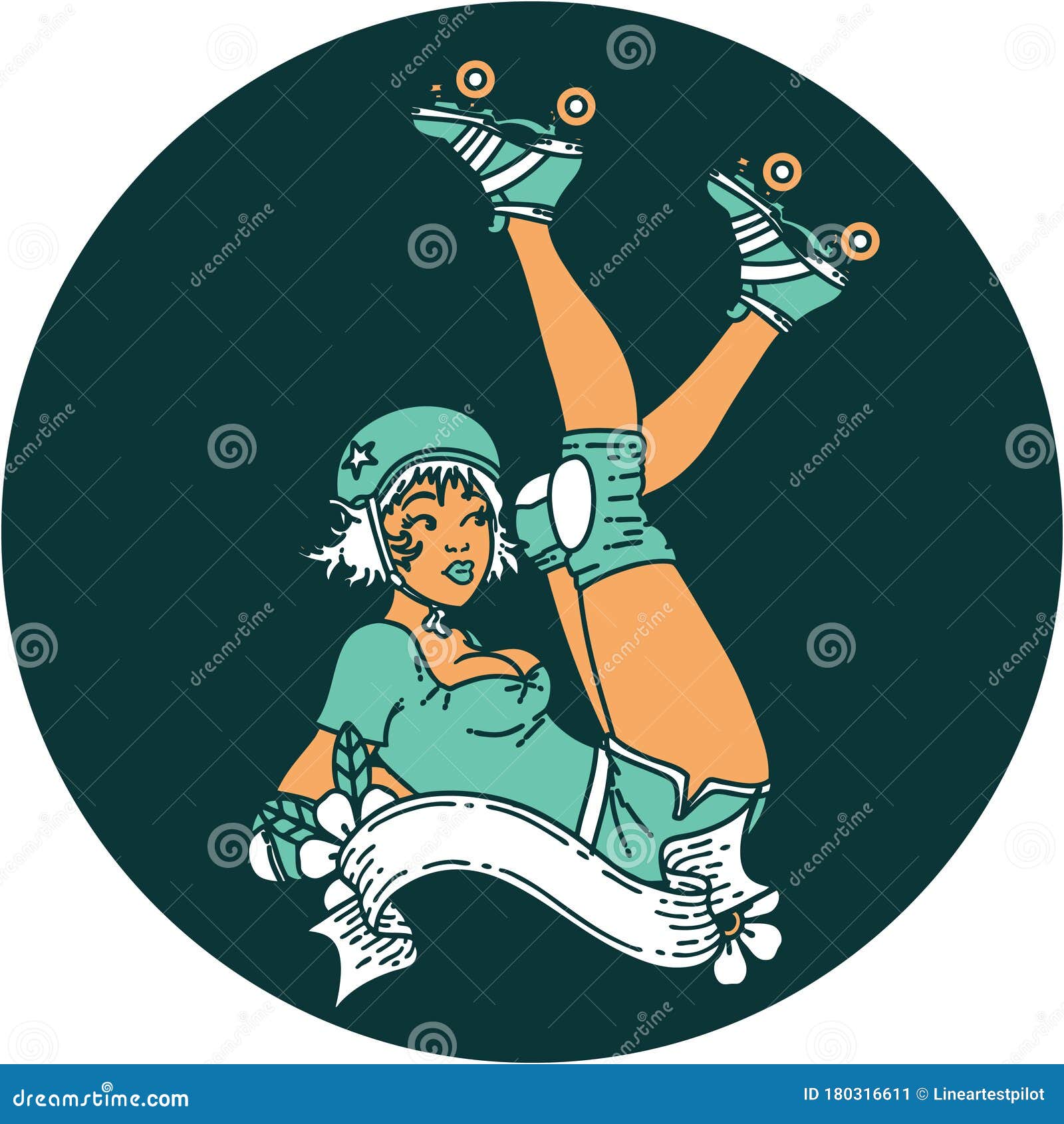 Tattoo Style Icon of a Pinup Roller Derby Girl with Banner Stock Vector ...