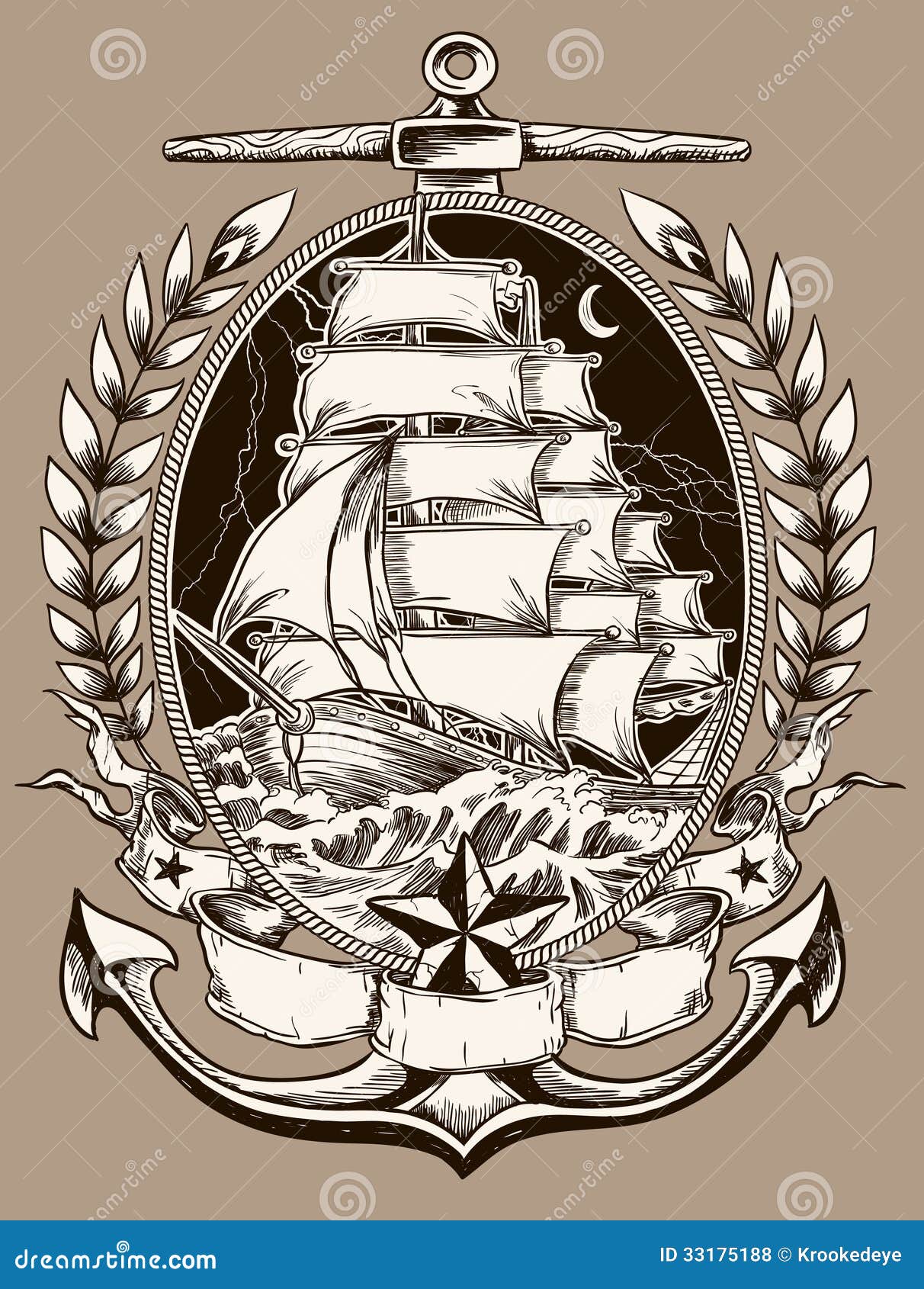 Tattoo Style Pirate Ship In Crest Royalty Free Stock 