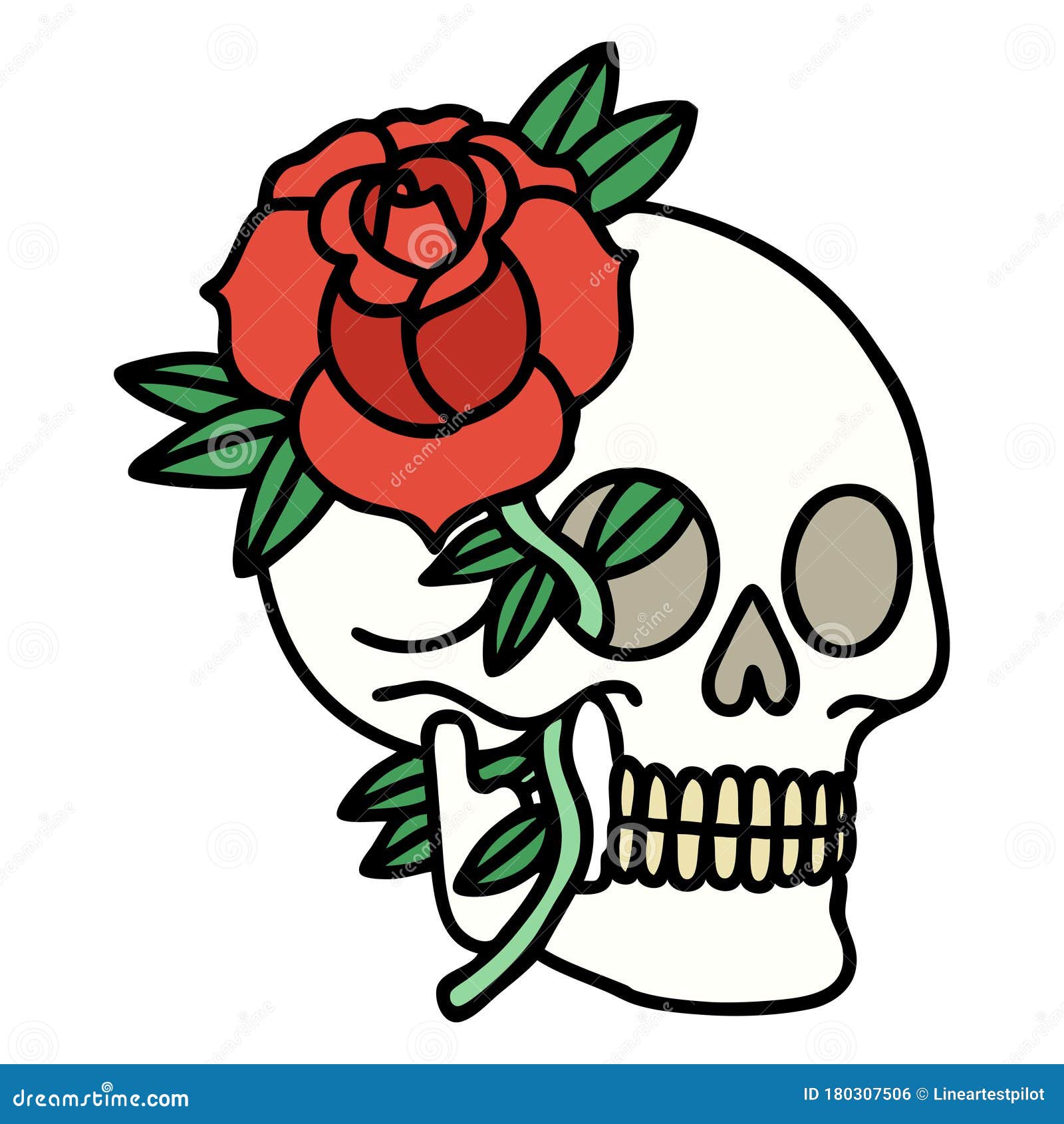 Traditional Tattoo of a Skull and Rose Stock Vector - Illustration of ...