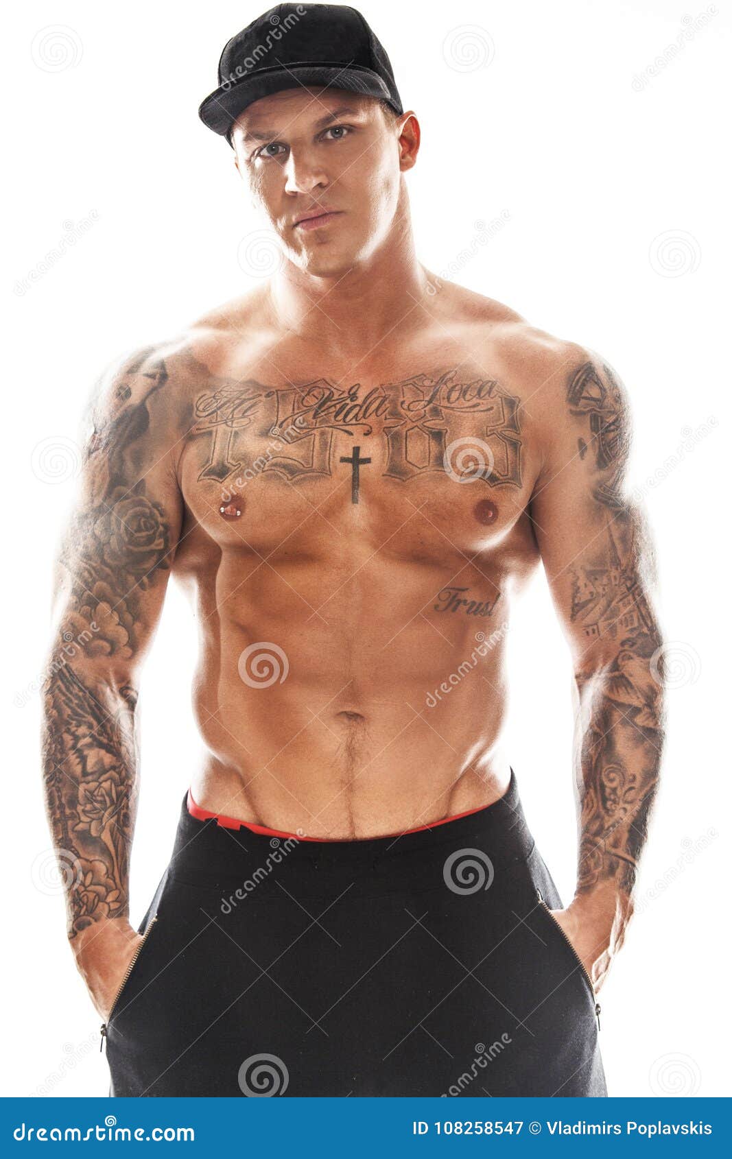 Tattooed muscular guy stock image. Image of bodybuilder - 108258547