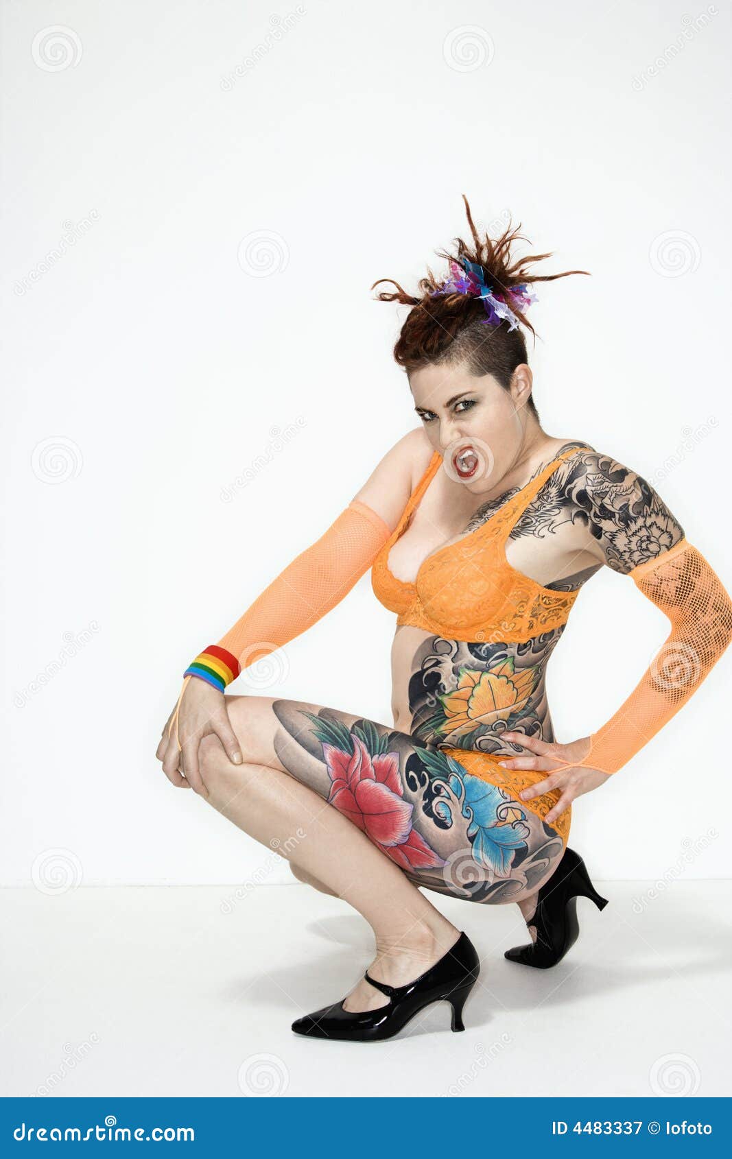 Tattooed Woman Squatting Stock Image Image Of Adult Alternative 4483337