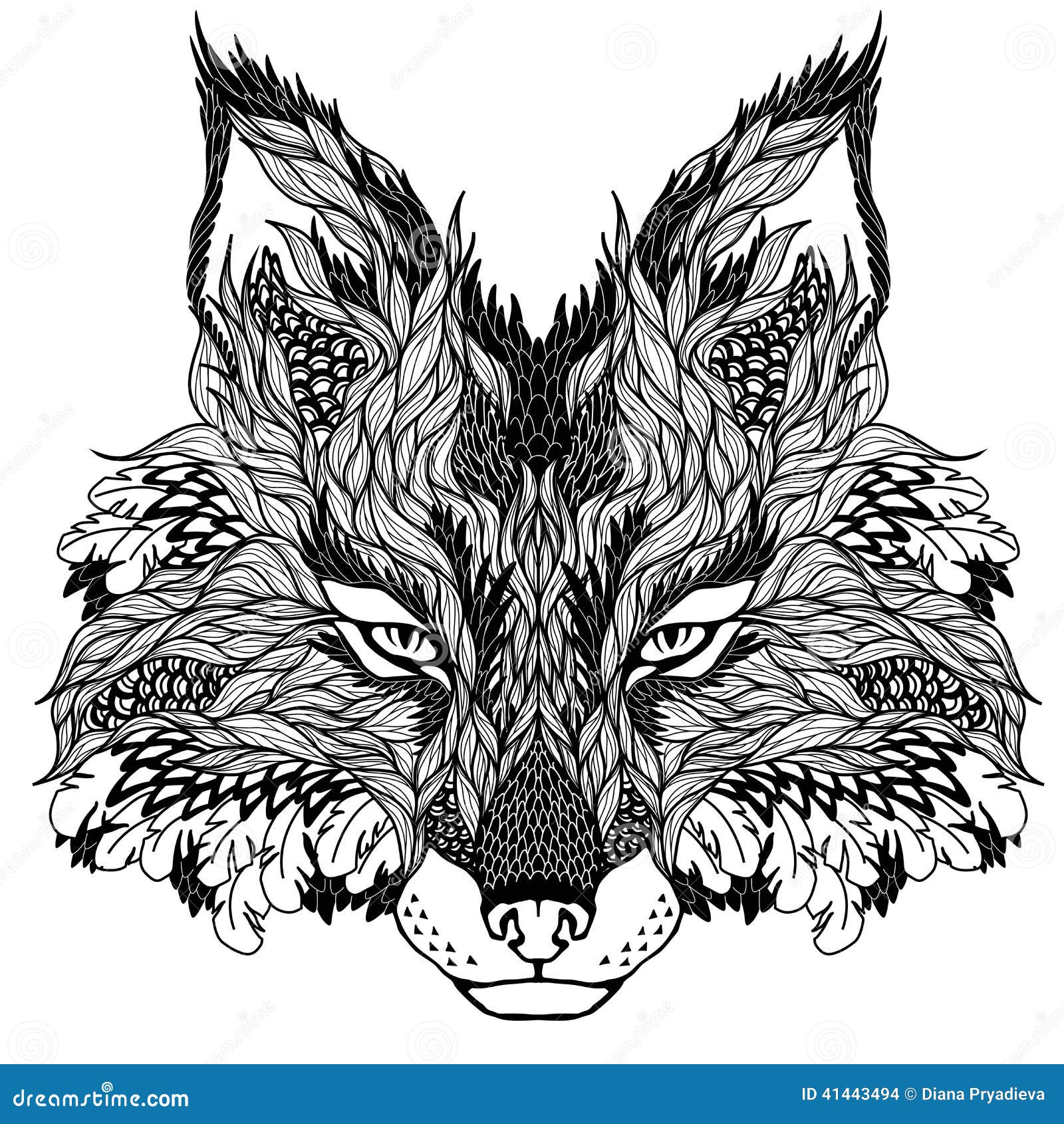 Tatuagem De Cabeça De Raposa. Psicadélica Ilustração do Vetor - Ilustração  de branco, isolado: 41443494, image size:1600x1690