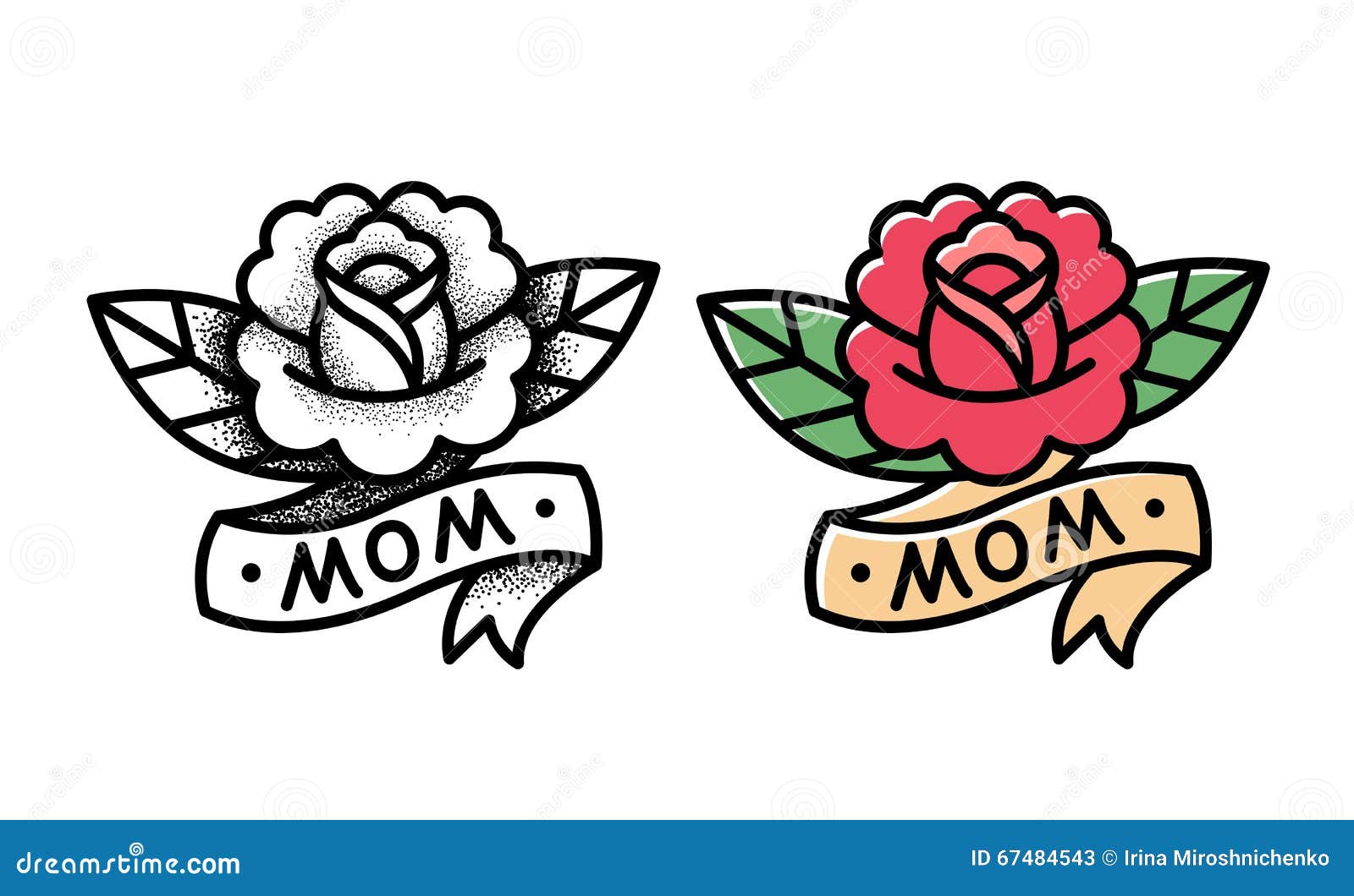 Tatuaje Tradicional De Rosa Ilustración del Vector - Ilustración de plano,  bosquejo: 67484543, image size:1600x1060