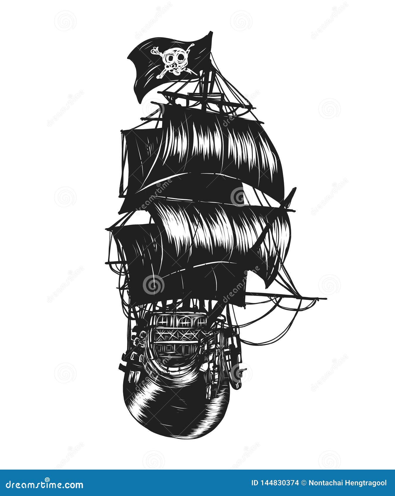 Tatuaje Del Vector Del Barco Pirata Que Dibuja a Mano Ilustración del Vector - Ilustración de recorrido, historia: 144830374