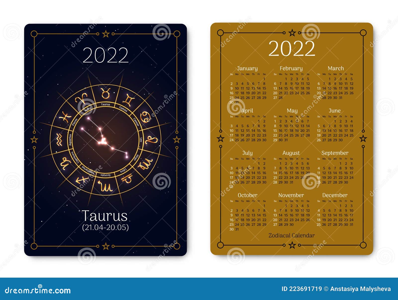 Taurus Calendar Of Pocket Size Layout Zodiac Sign Stock Vector Illustration Of Double February 223691719