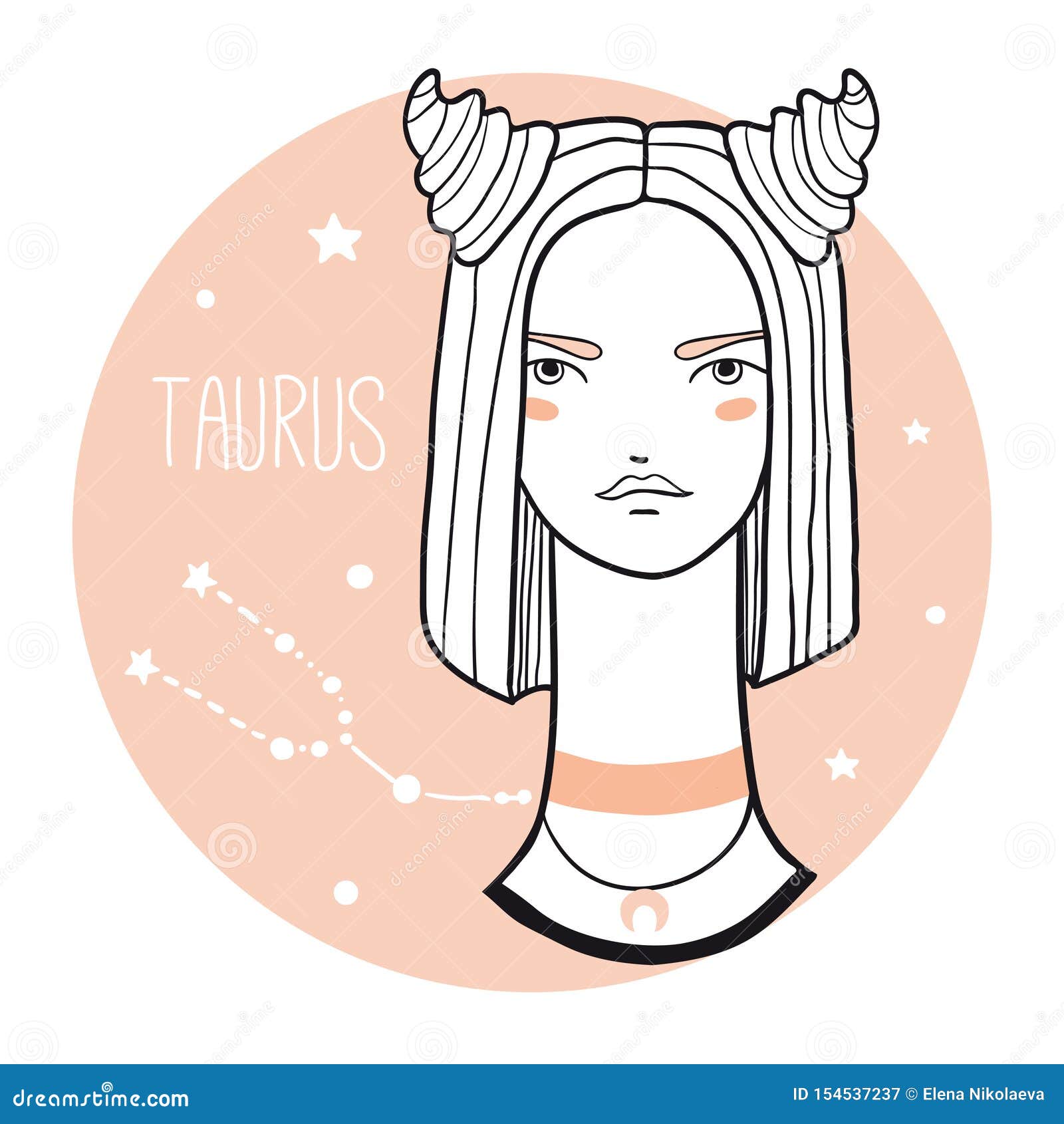 Taurus Girl. Sketch Style Woman with Zodiac Stock Vector - Illustration ...