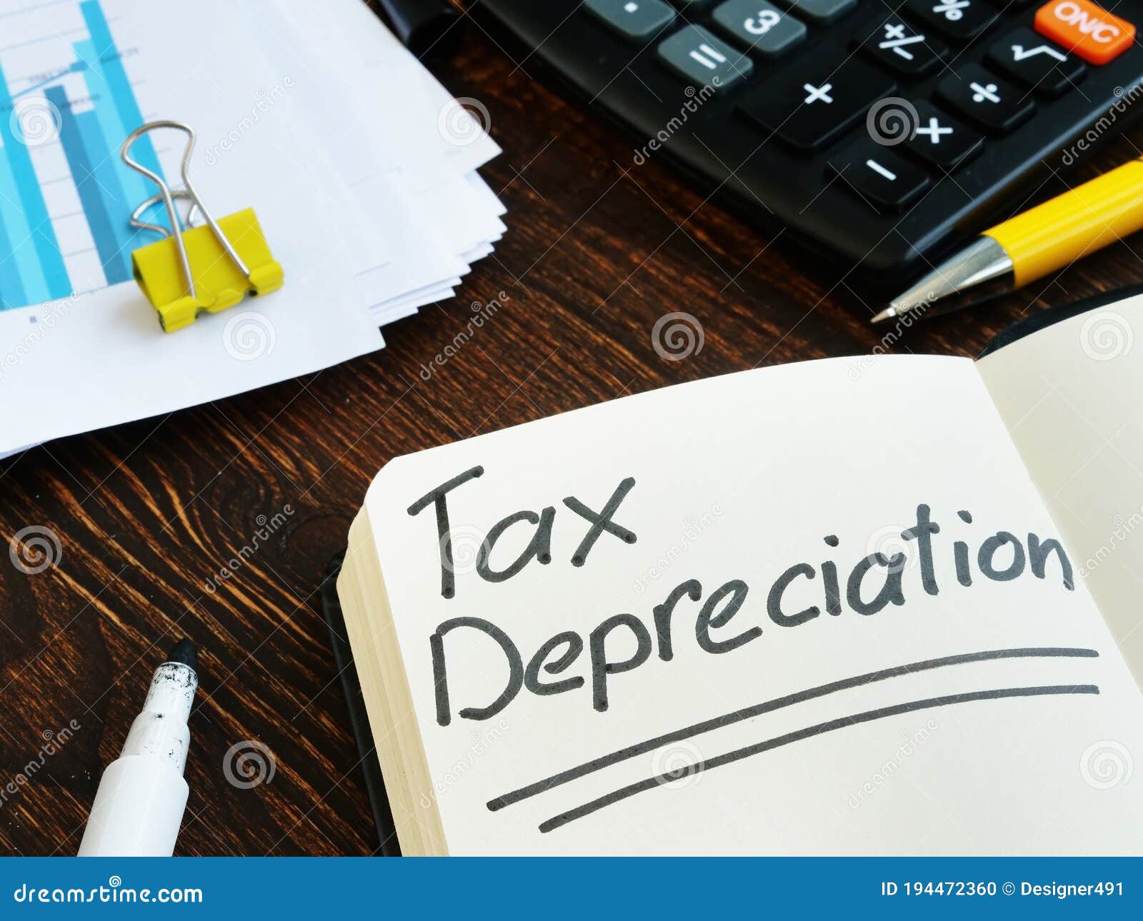 tax depreciation phrase on the notepad page.