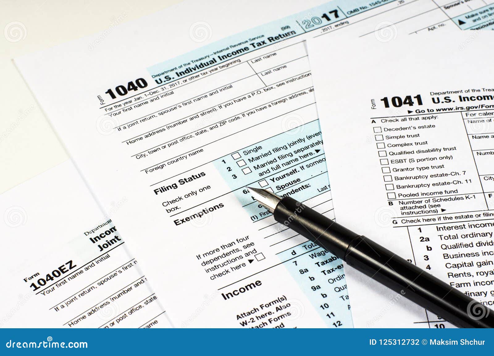 Tax Form 1040, 1041, 1040EZ Editorial Photography Image of plan