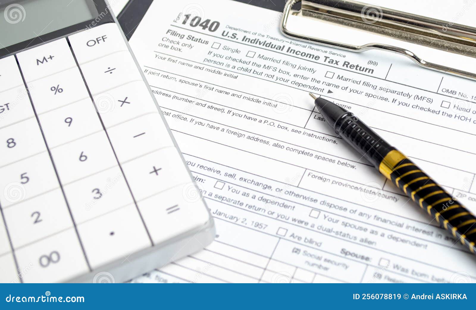 tax-return-1040-calculator-and-pen-tax-concept-editorial-stock-image