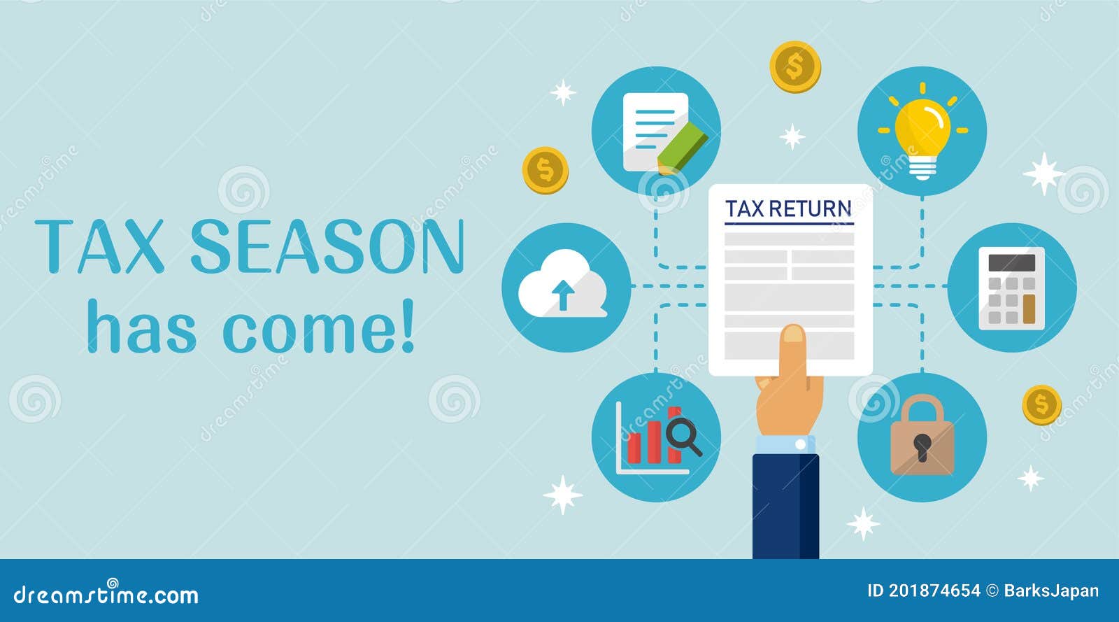 Tax Return, Submit Tax Document, Tax Form /cartoon Banner Illustration