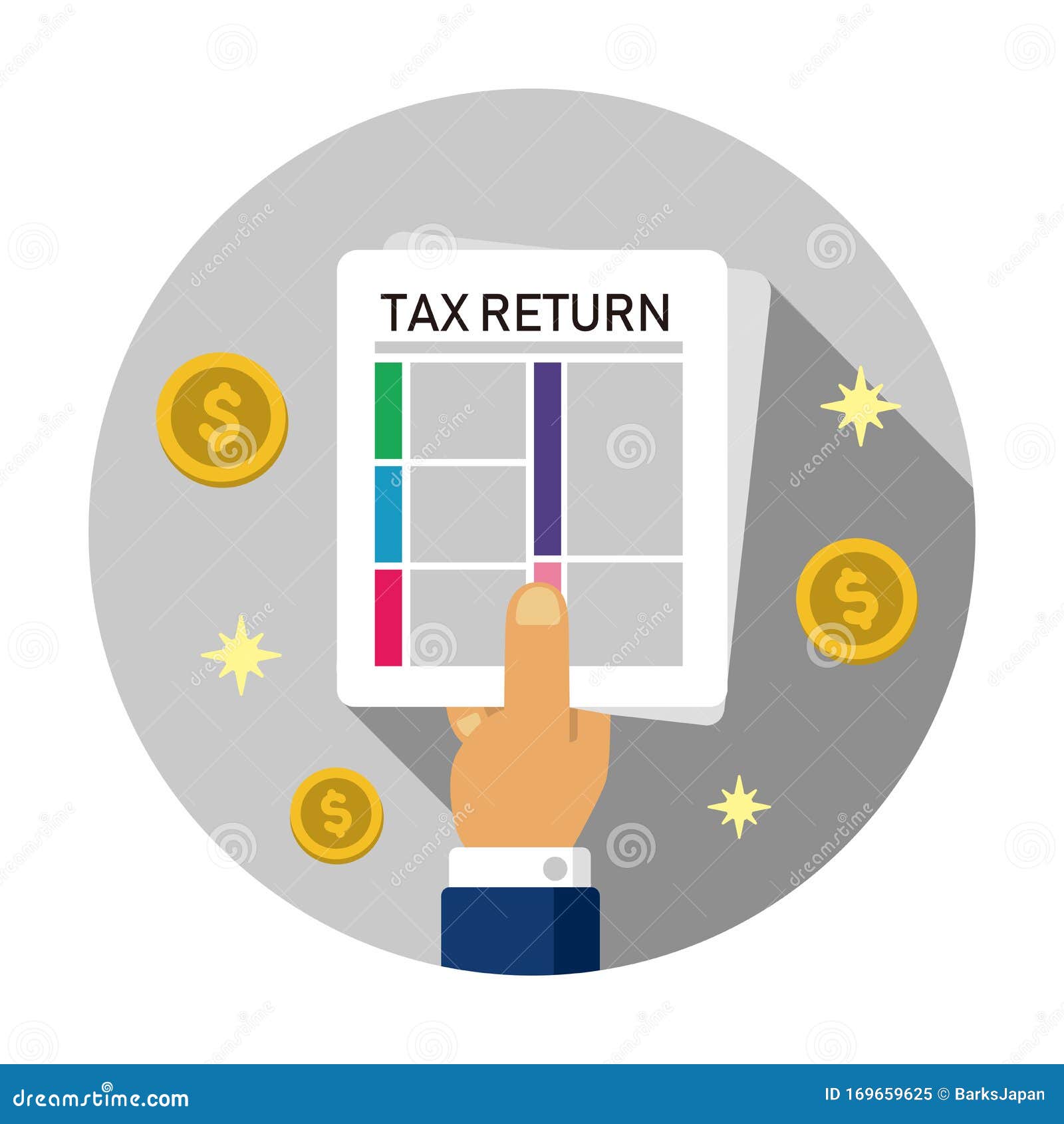 Tax Return, Submit Tax Document, Tax Form / Cirlce Banner Stock Vector