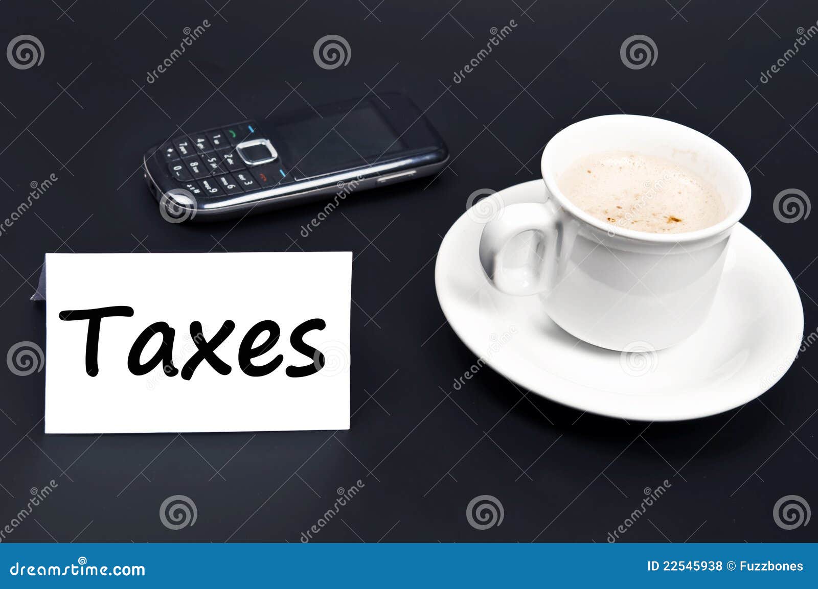 Taxes Message on Desk with Coffee Stock Photo Image of document, black 22545938