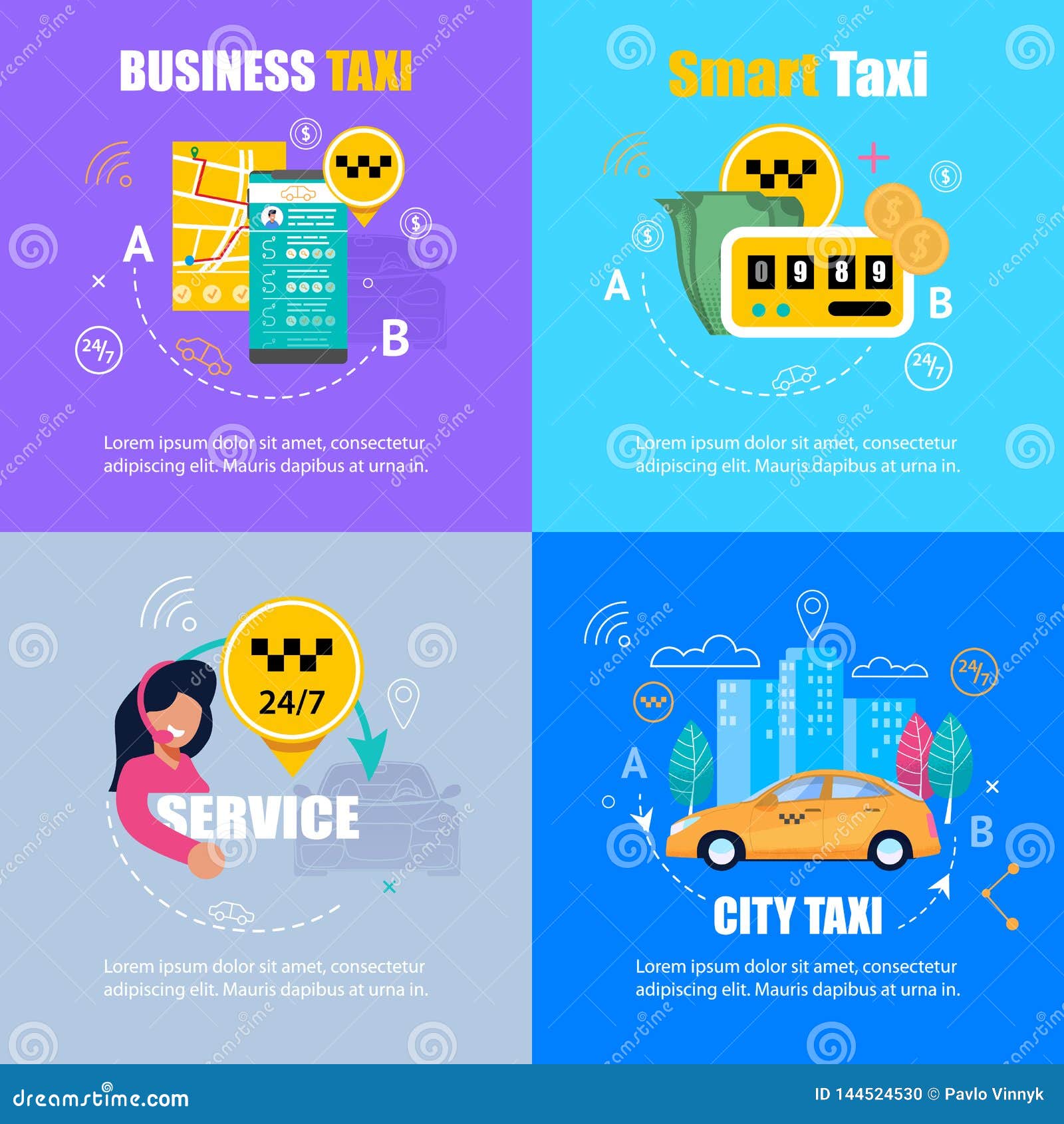 taxi banner set. smart business city service.