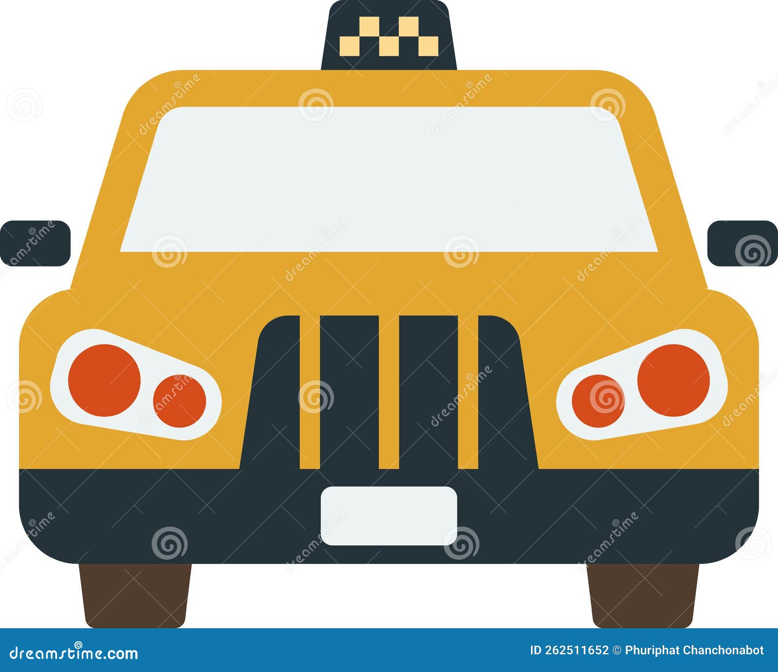 Taxi from Front View Illustration in Minimal Style Stock Vector