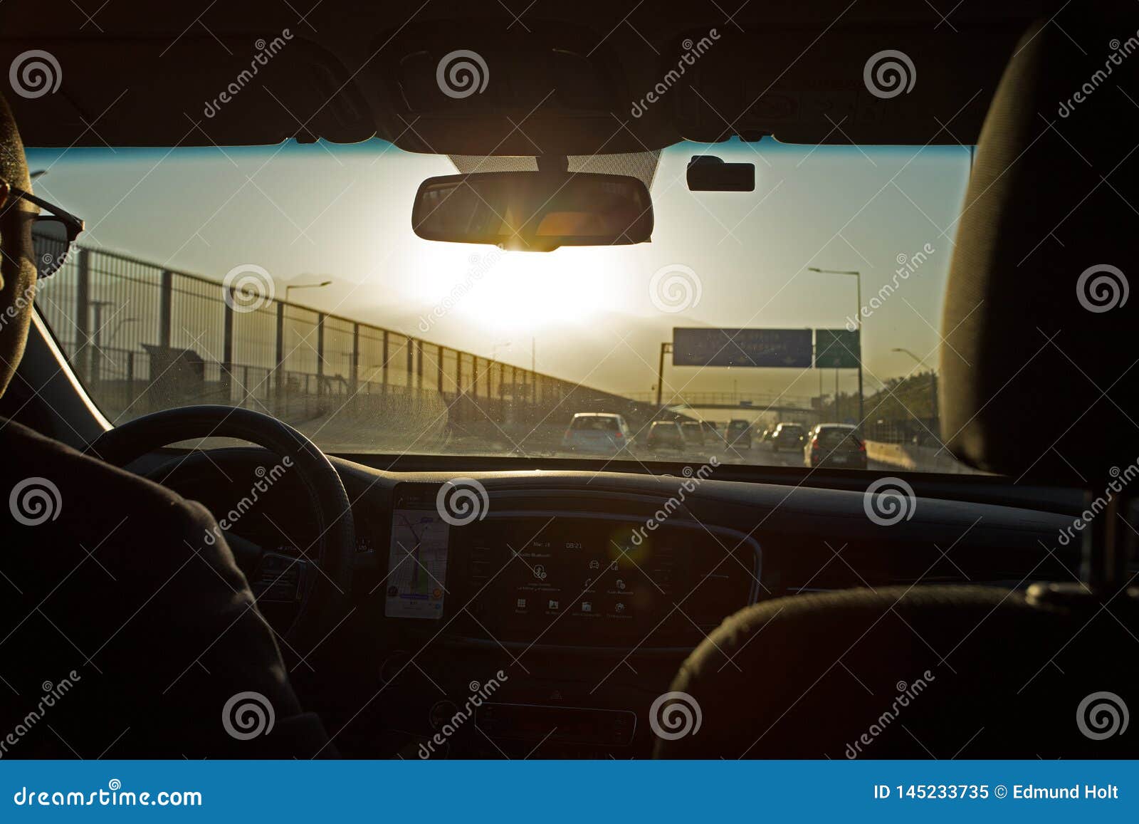 driving into the sunrise, santiago, chile