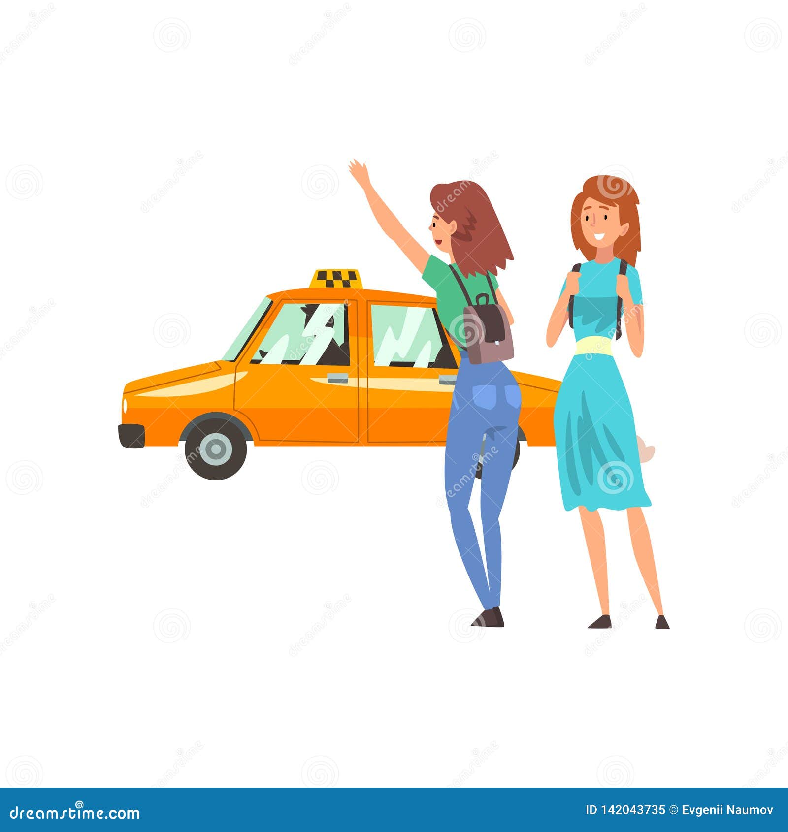 Taxi Service, Female Clients Hailing a Taxi Car Cartoon Vector Illustration  Stock Vector - Illustration of profession, road: 142043735
