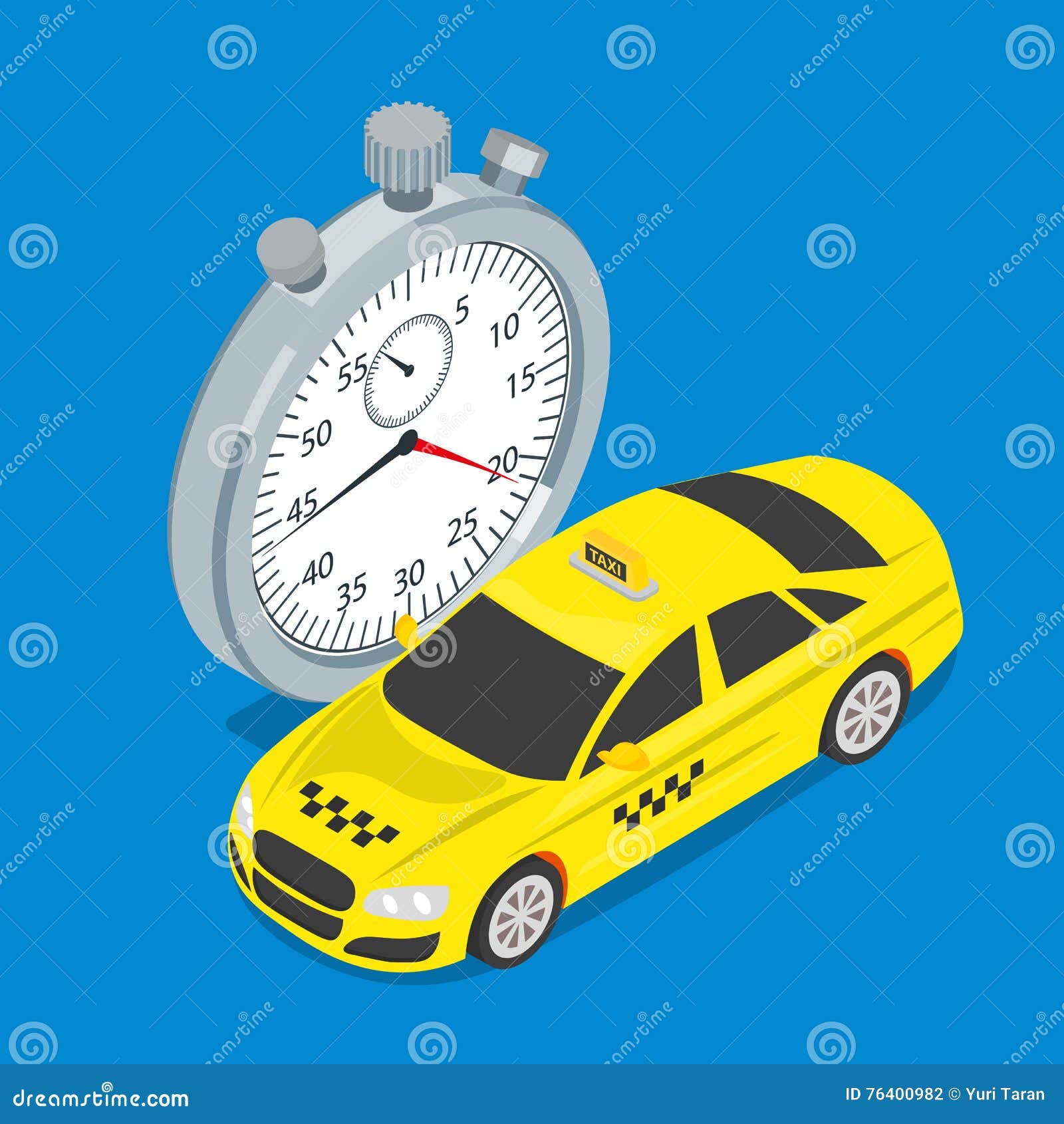 Taxi and Stopwatch Flat 3d Isometric Style Stock Illustration