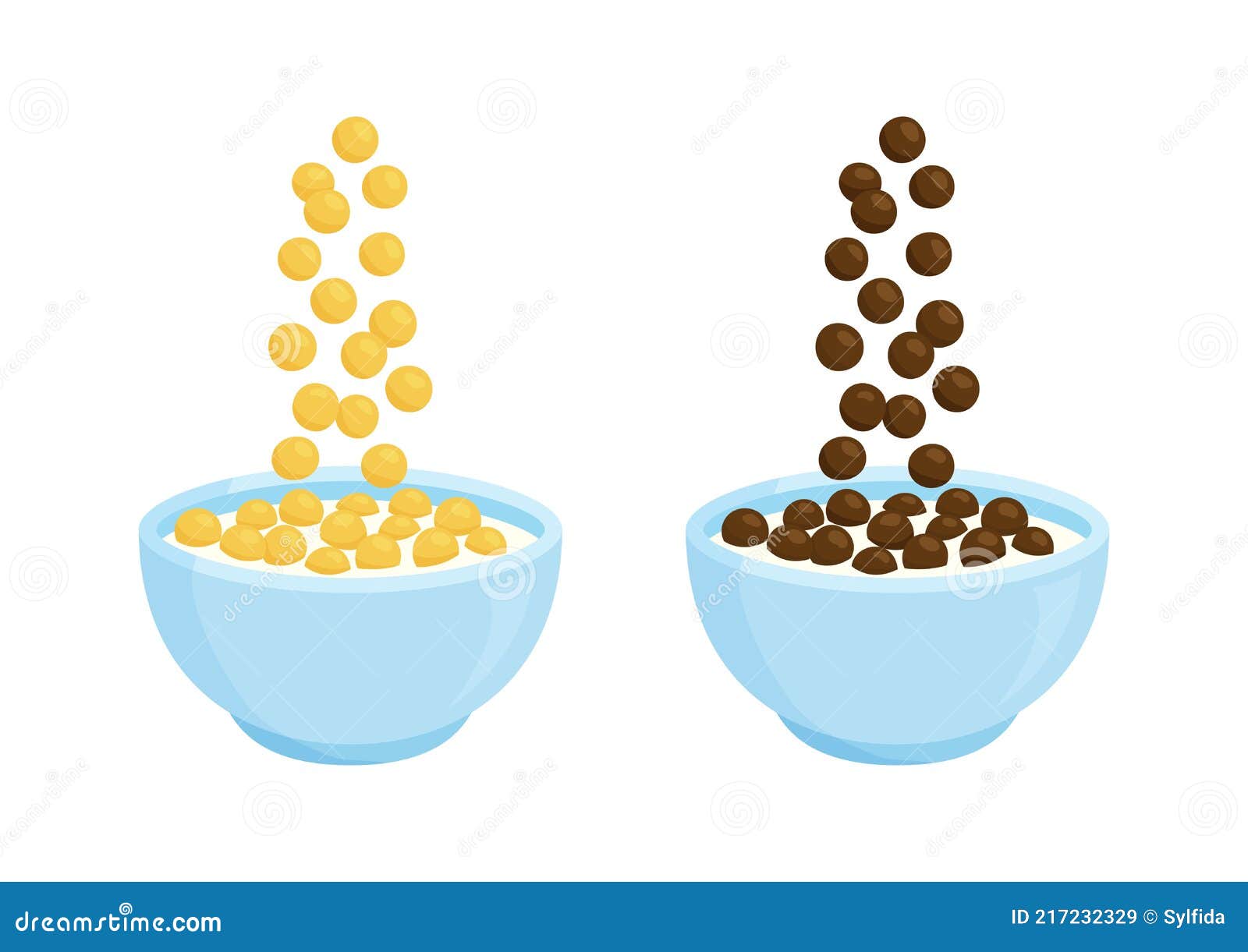 Tazón De Cereal Y Chocolate Leche Vector Desayuno. Avena De Dibujos Animados.  Diferentes Sabores Dulces. Caída De Copos De Maíz. a Ilustración del Vector  - Ilustración de comida, sano: 217232329