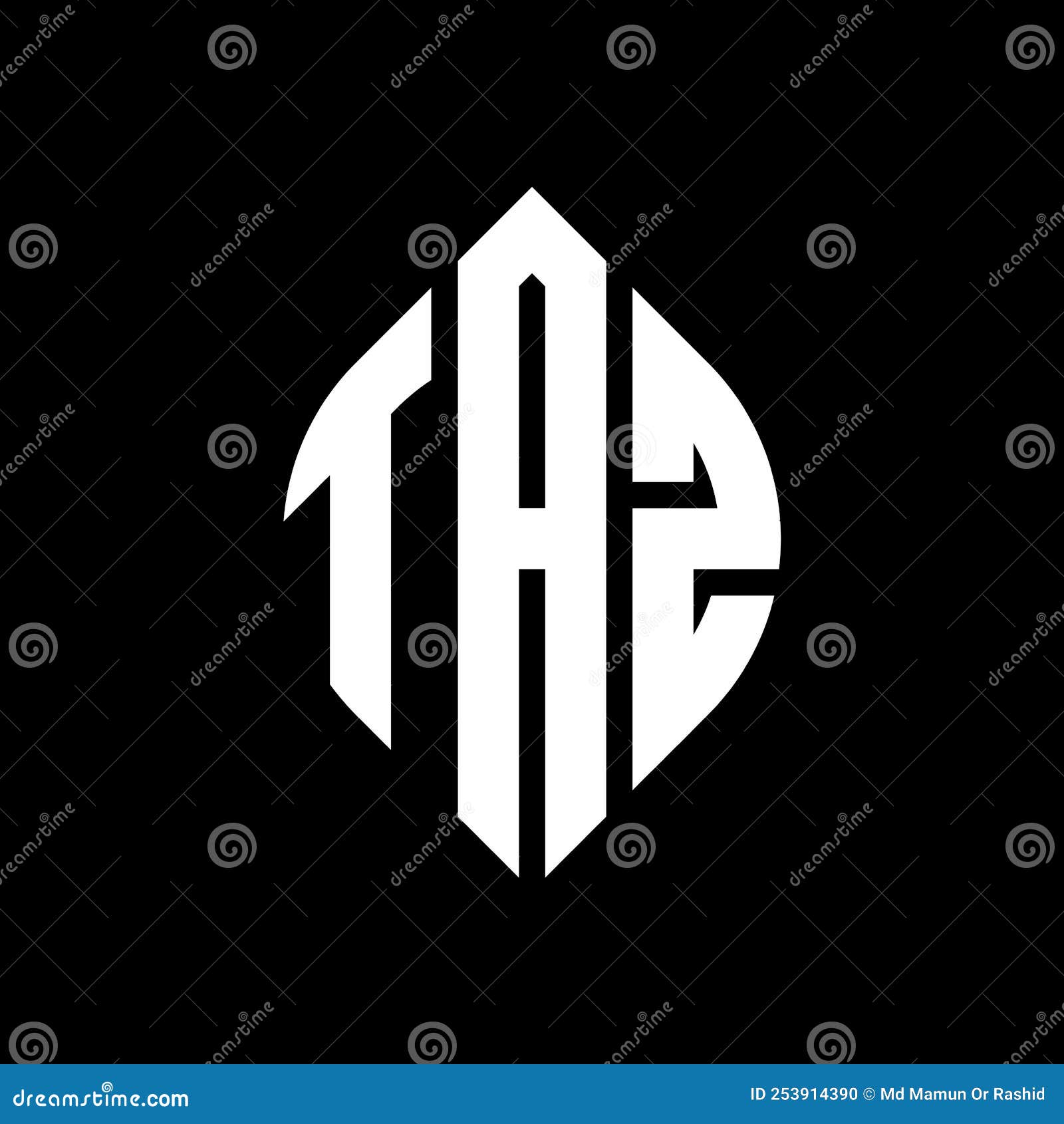 taz circle letter logo  with circle and ellipse . taz ellipse letters with typographic style. the three initials form a