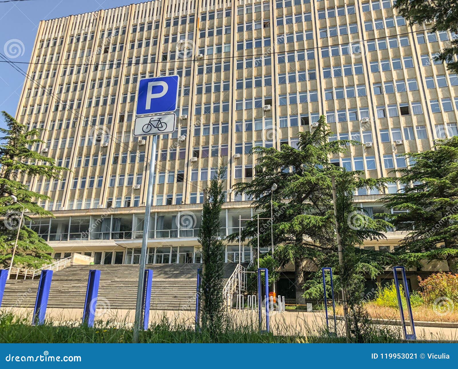 tbilisi, georgia - - may 17, 2018: view of the building of ivane javakhishvili tbilisi state university. springtime in city