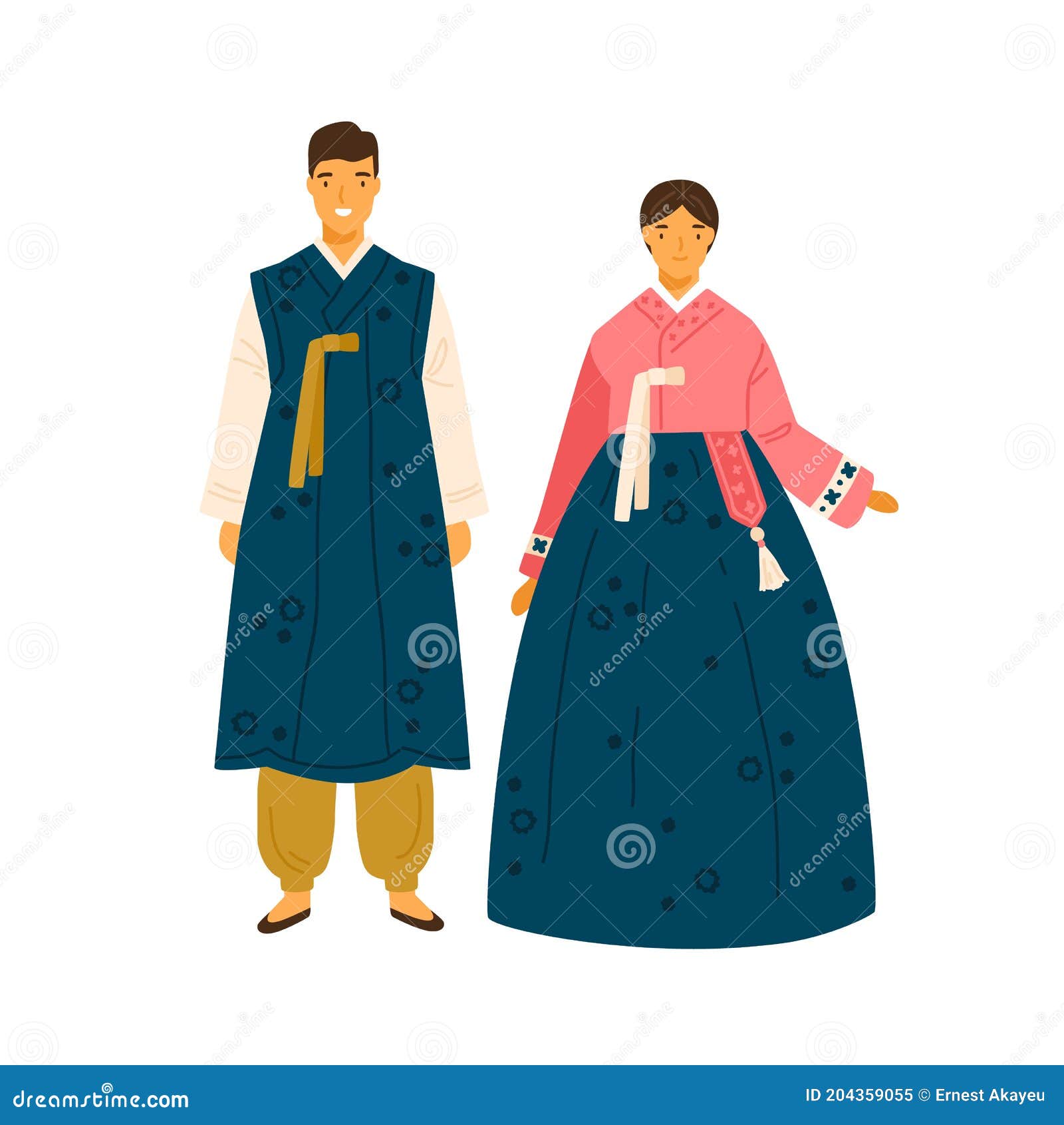 Tcap Coreanos Que Llevan Los Trajes Tradicionales. Personaje Femenino En Hanbok Nacional Decorado Del Vestido. Hombre De Corea En Ilustración del Vector - Ilustración de adulto, 204359055