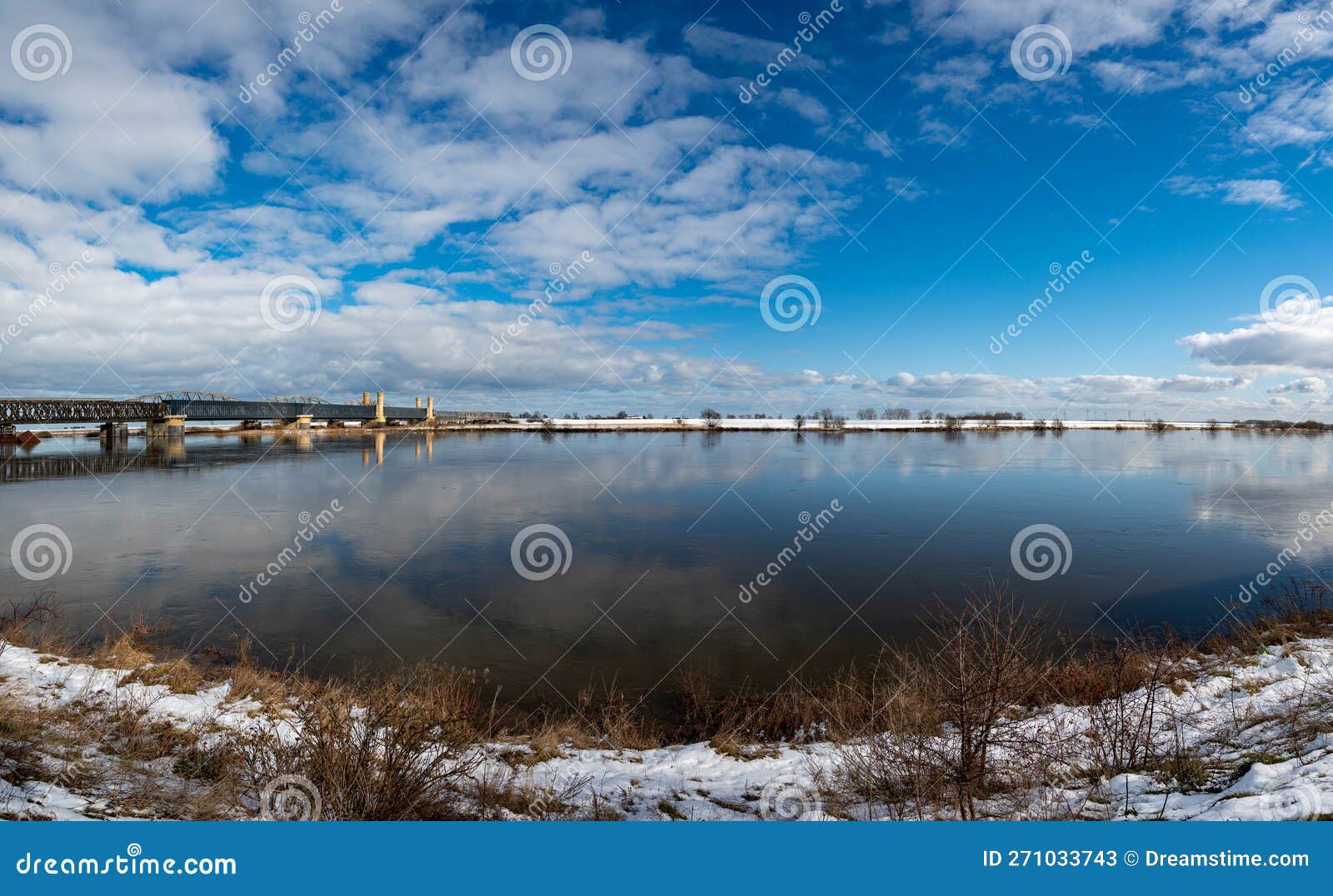 tczew, historical bridge on wisla river in pomeranian voivodeship, poland at winter
