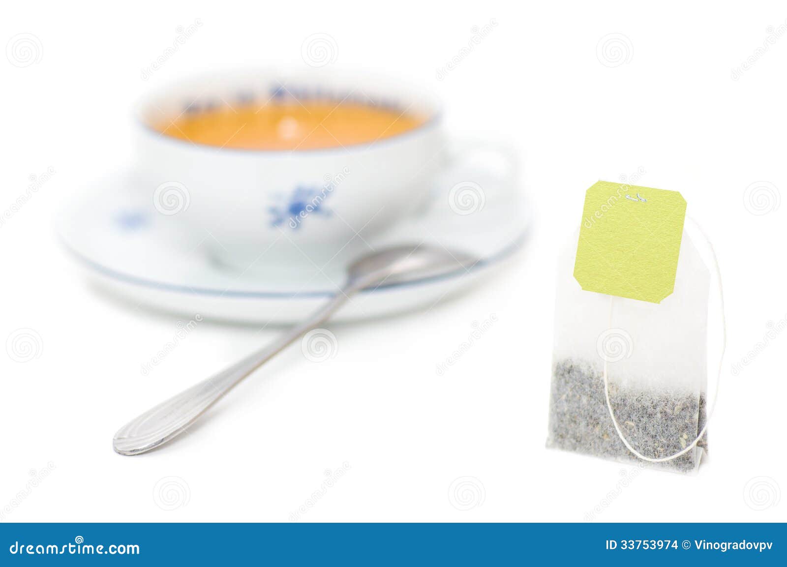 Tea bag with cup of tea stock photo. Image of single 33753974