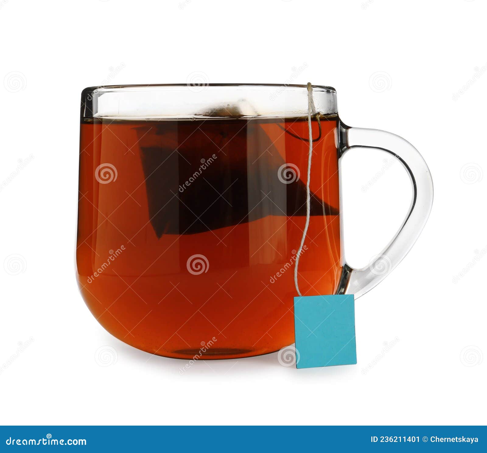 Tea Bag in Glass Cup of Hot Water Isolated on White Stock Image Image