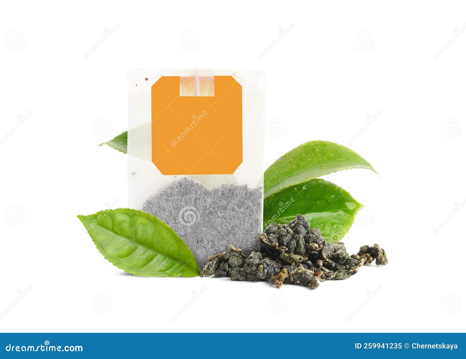 Tea Bag with Leaves on White Background Stock Image Image of drink