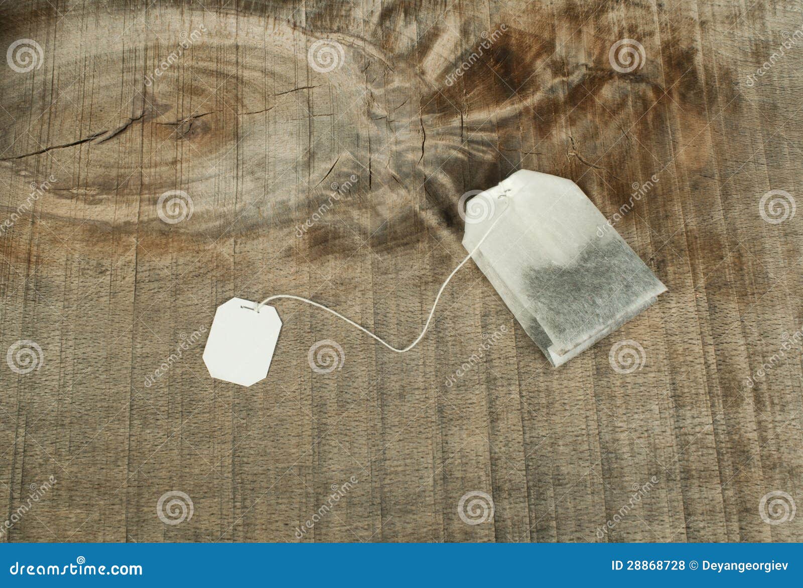 Tea bag with white label stock photo. Image of green 28868728