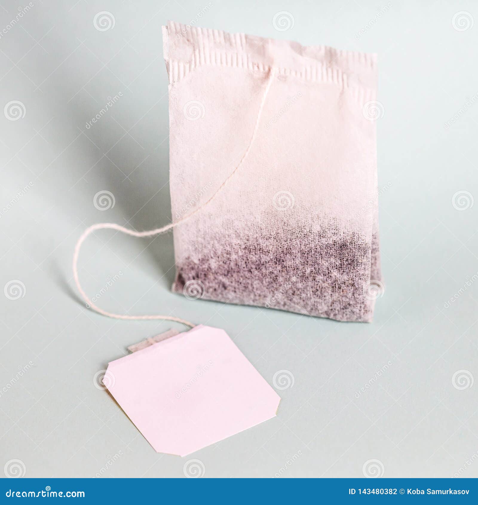 Tea Bags with White Label on Light Background Stock Photo Image of