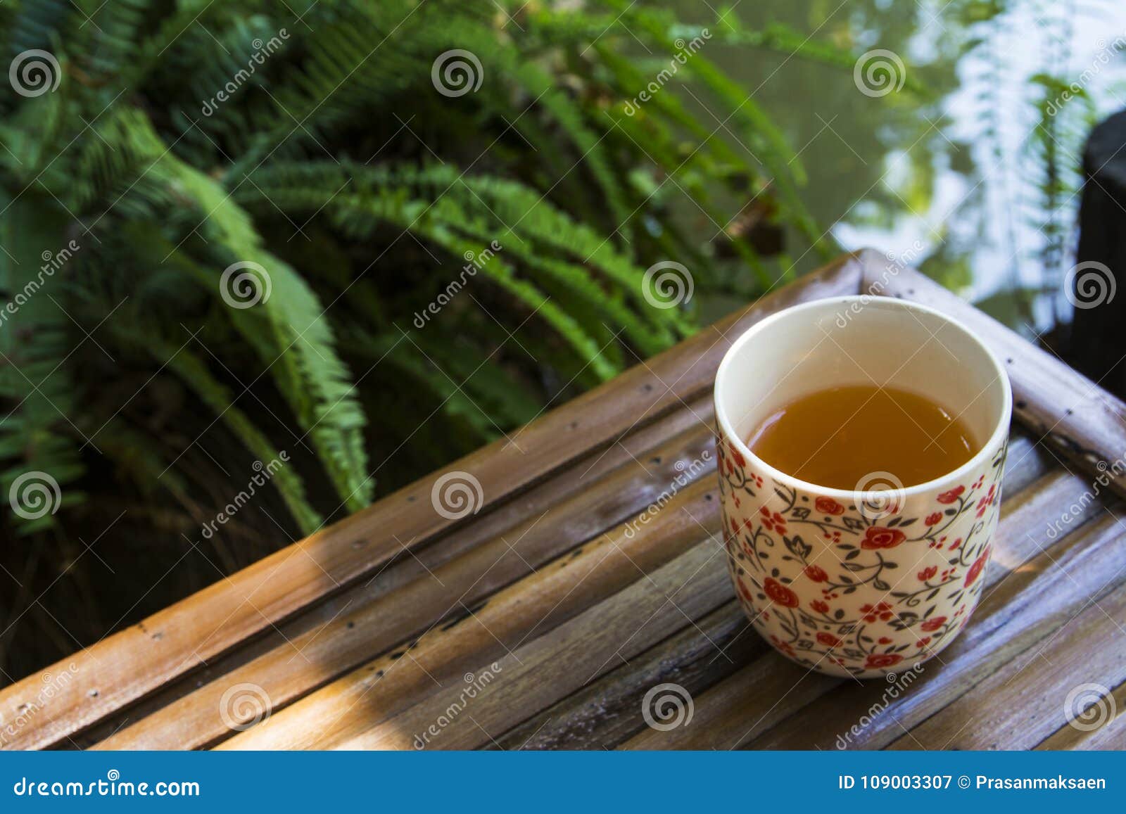 Tea on bamboo table stock image. Image of afternoon 109003307