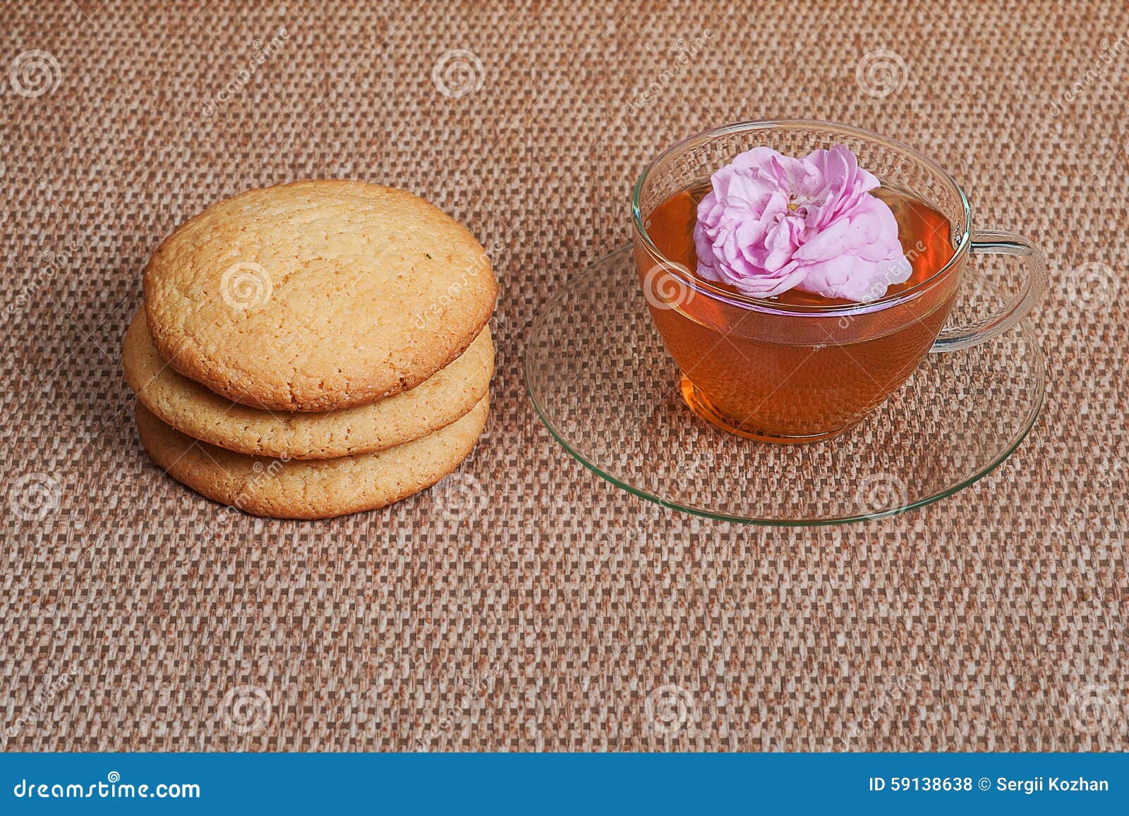 Tea, biscuit and tea rose stock photo. Image of closeup 59138638